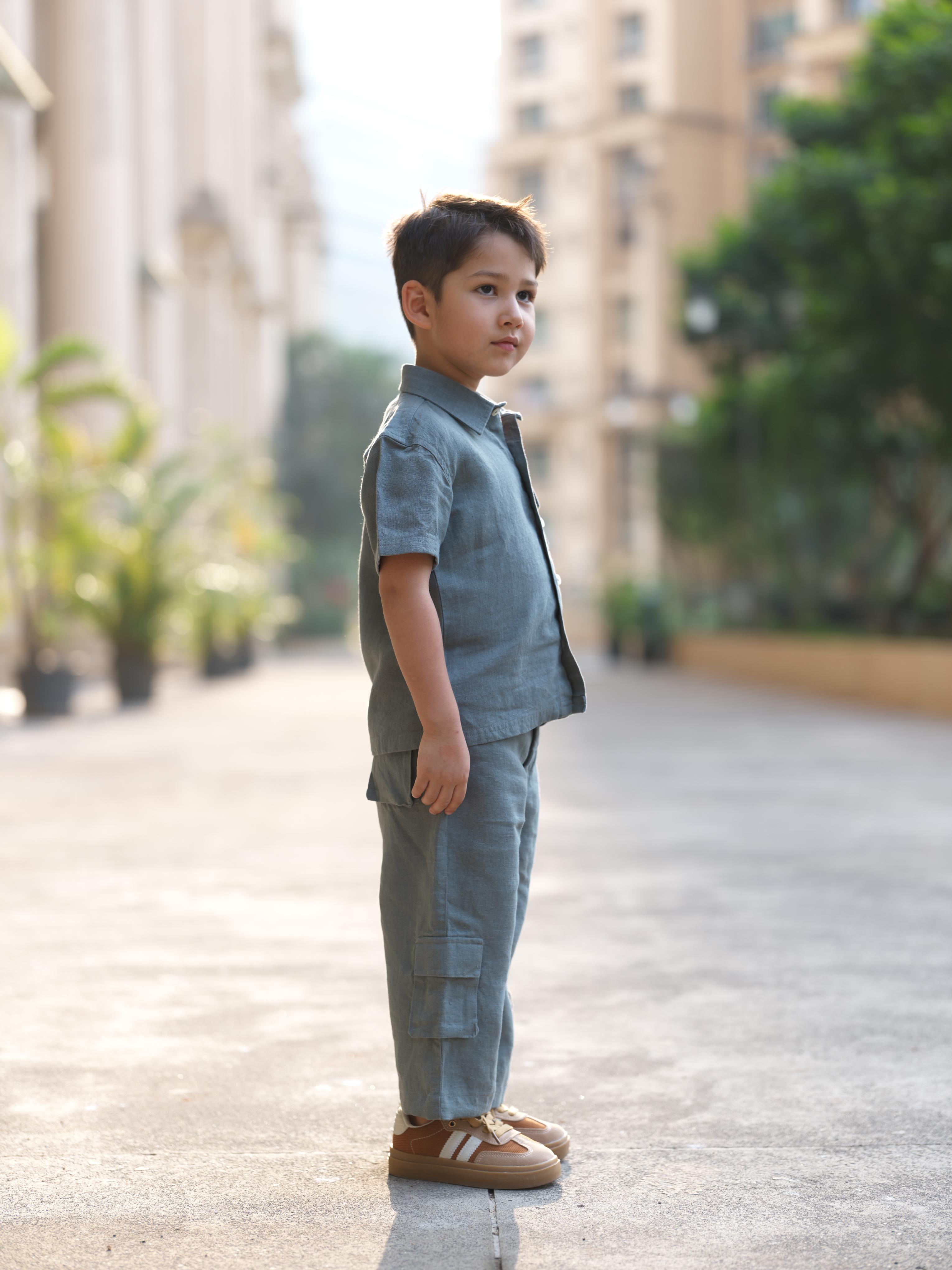 Boys Half-Sleeve Shirt & Cargo Trousers Co-Ord Graphite