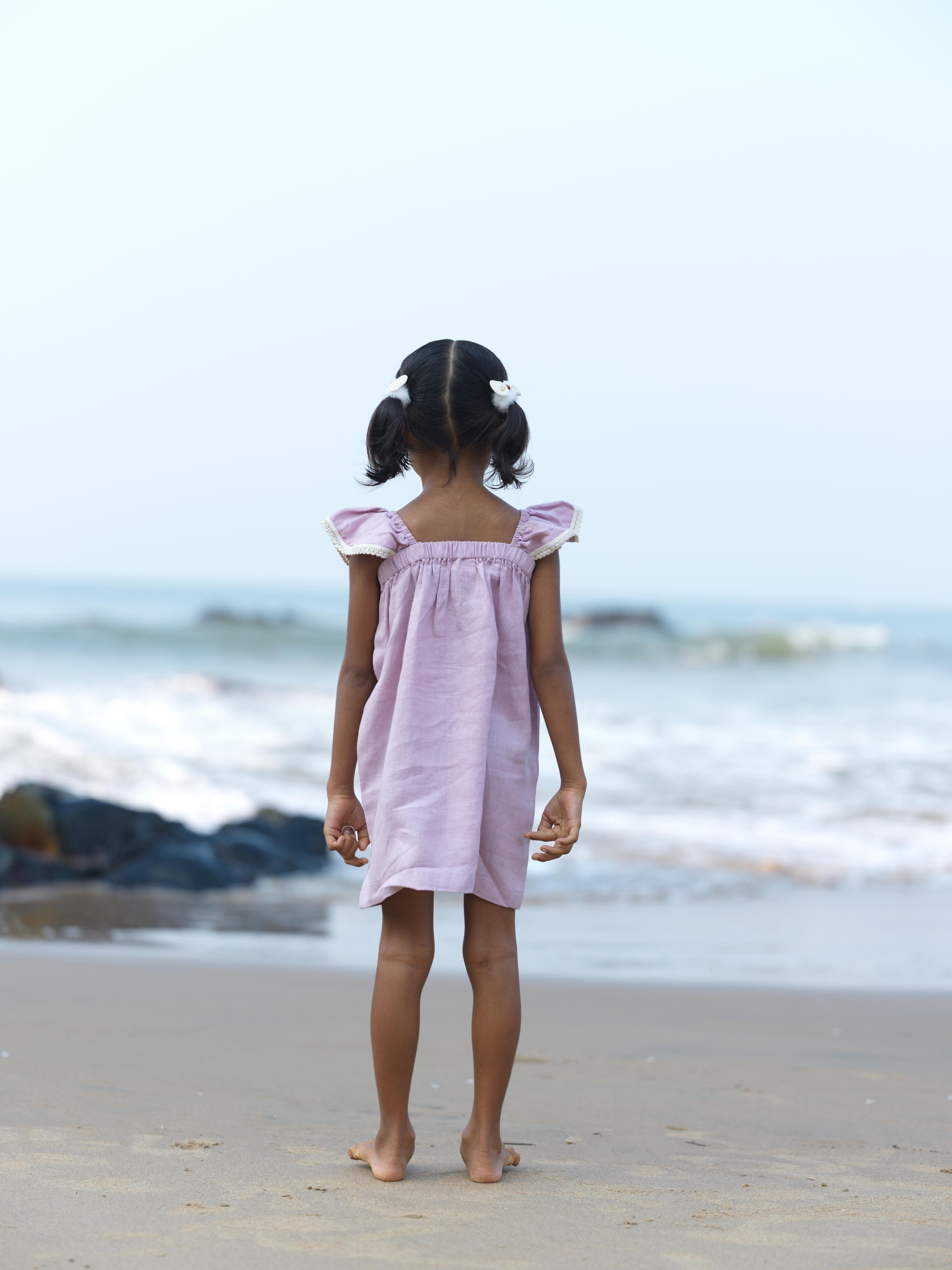 Girls Elasticated Flared Sleeve Dress Cameo Pink