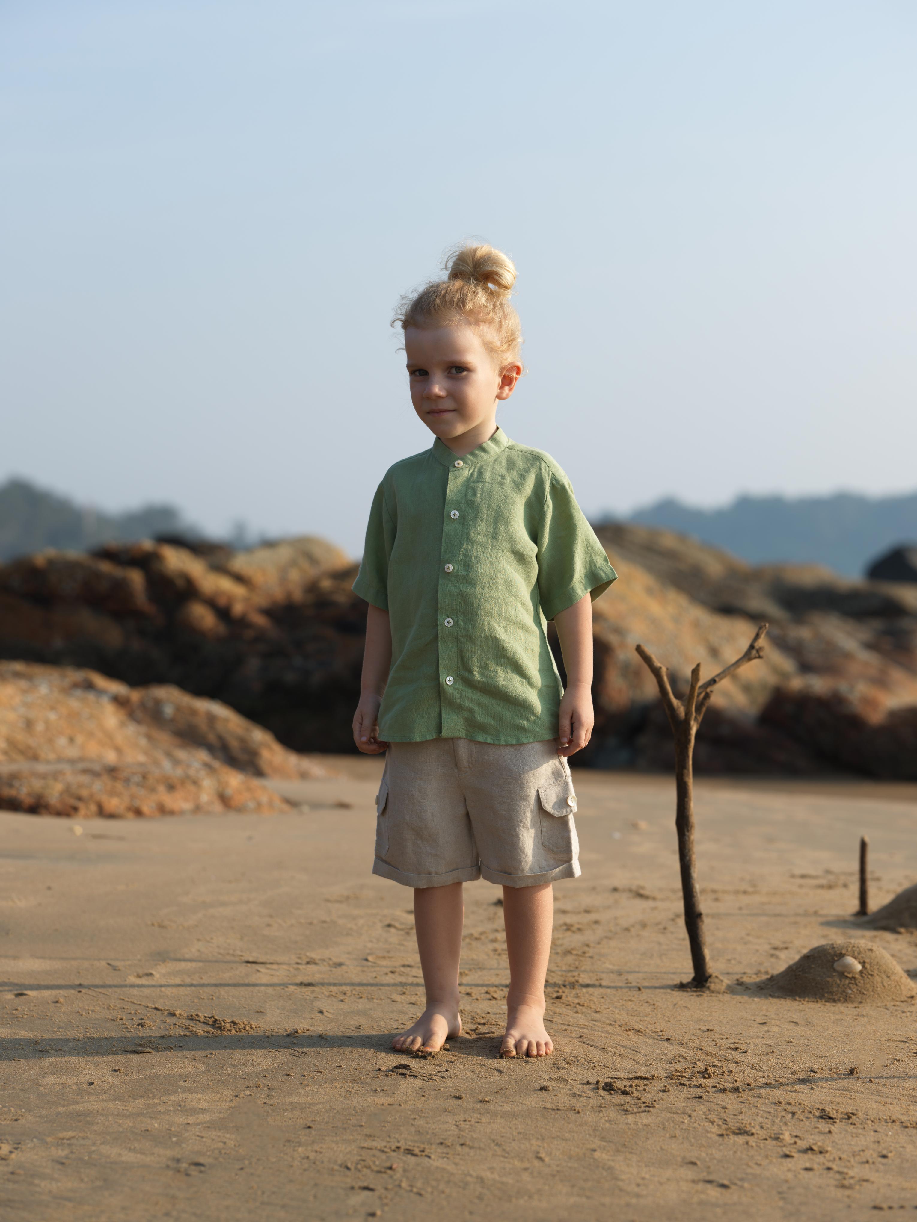 Boys Mandarin Collar Shirt Pear Green
