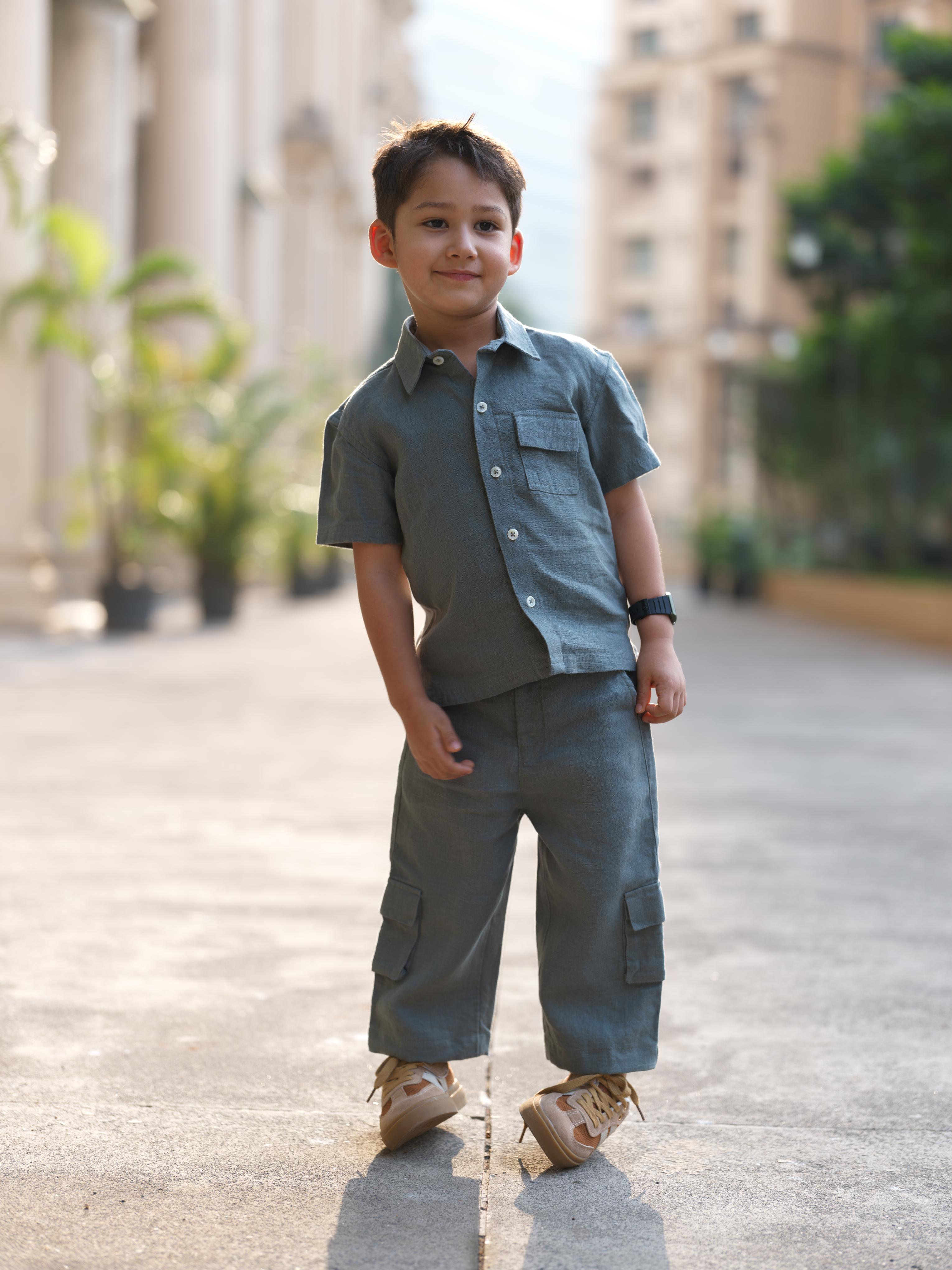 Boys Half-Sleeve Shirt & Cargo Trousers Co-Ord Graphite