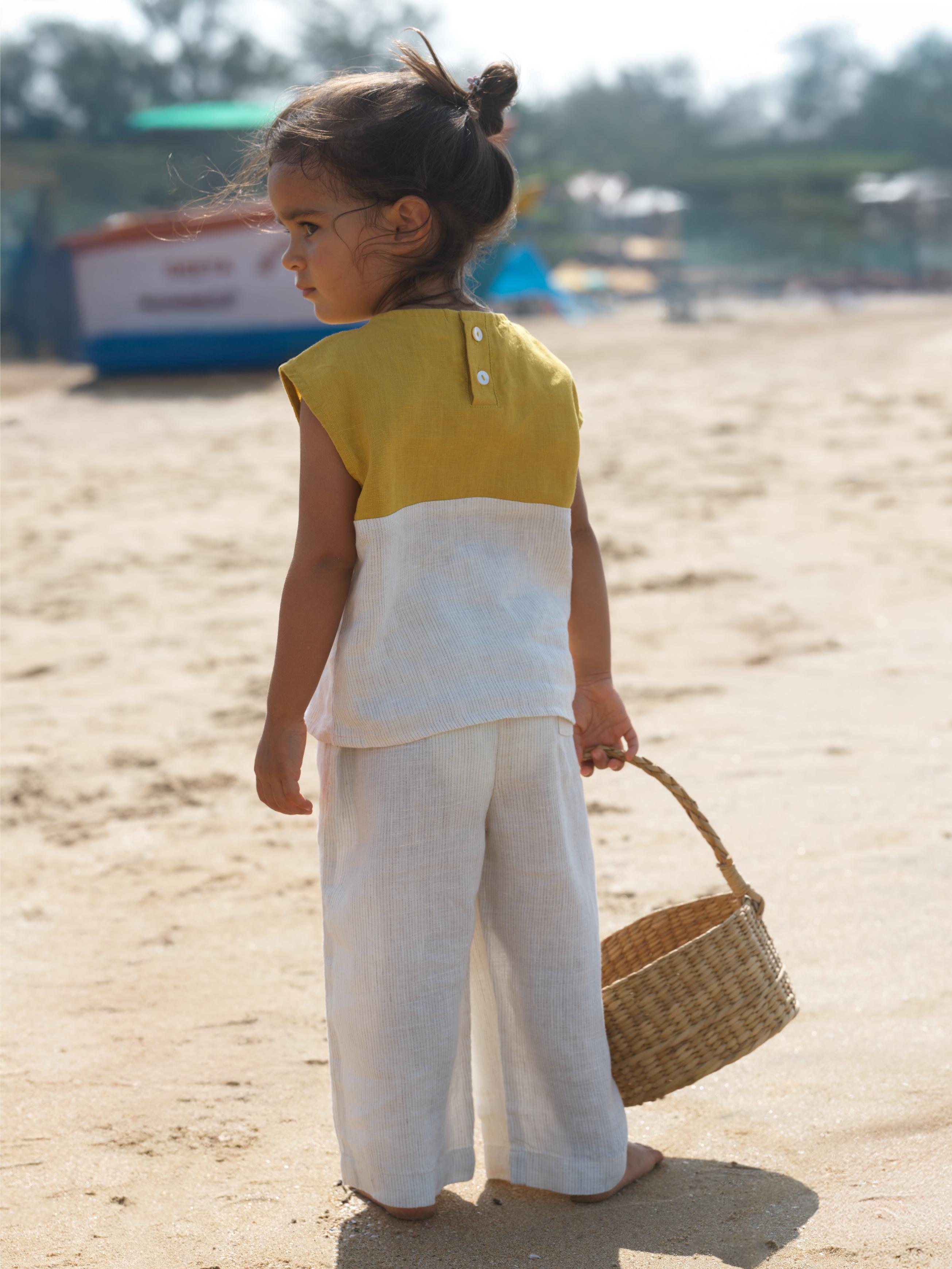 Girls Round Shoulder Co-Ord Set Mustard / Beige