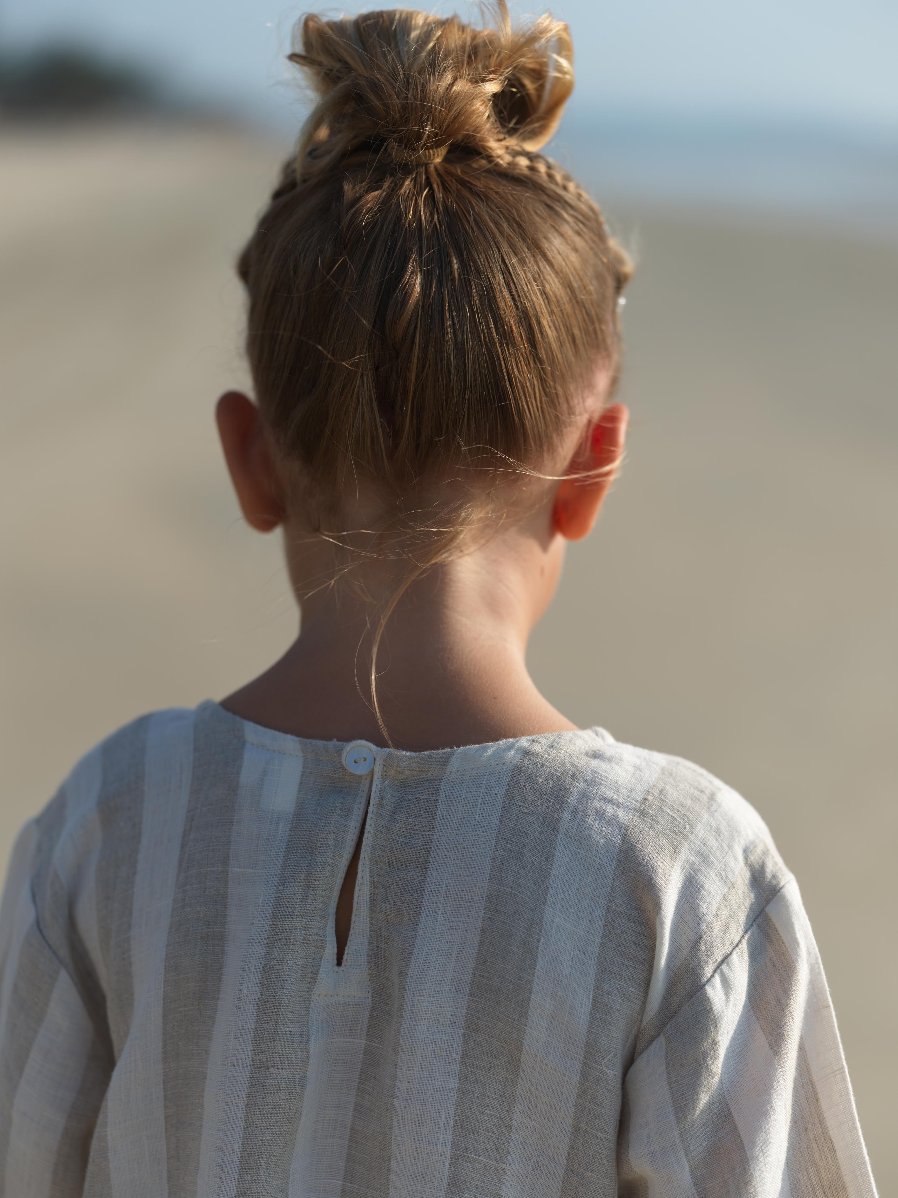 Girl Patch Pocket Drop Shoulder Dress Beige Cabana Stripe