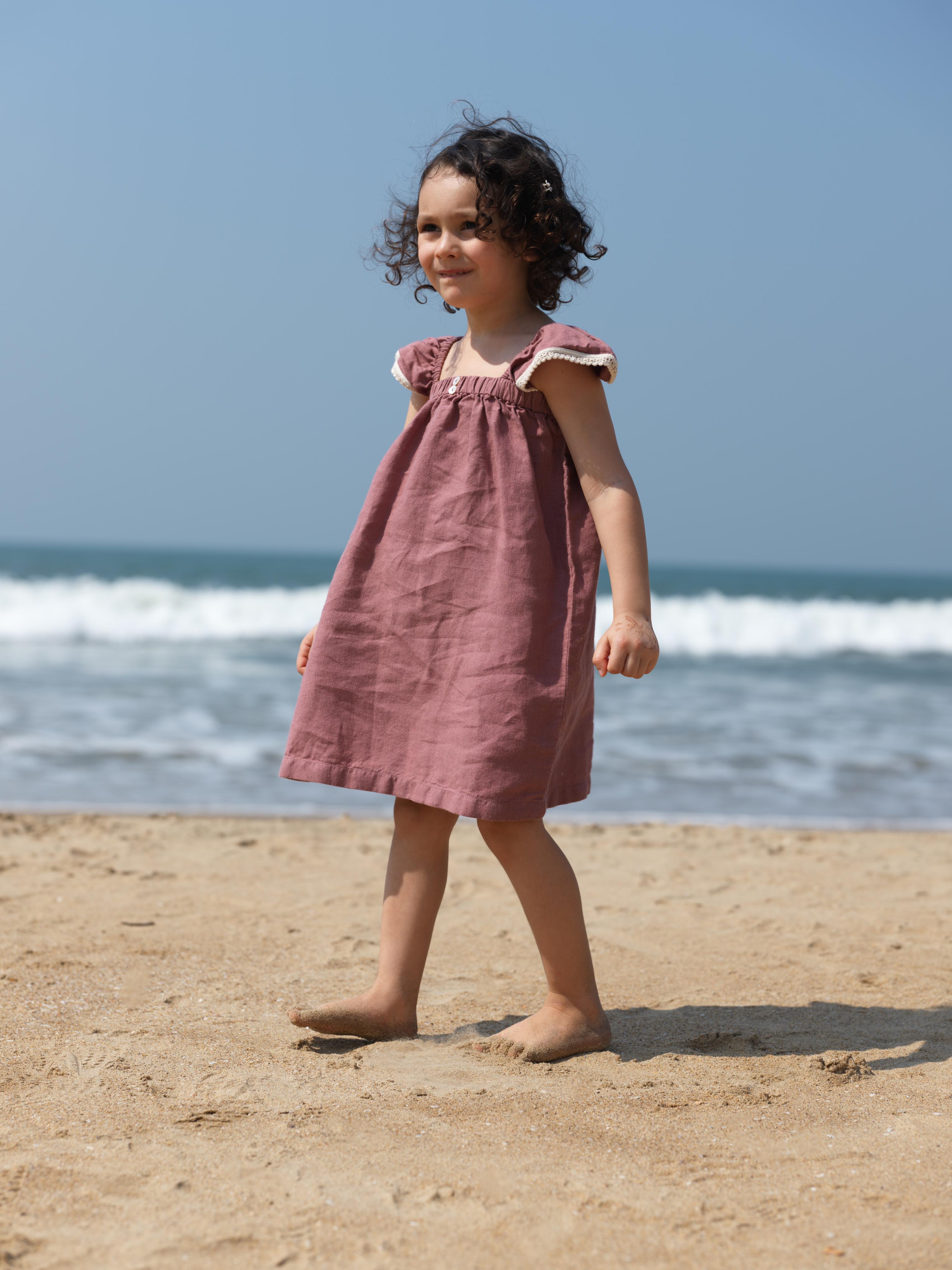 Girls Elasticated Flared Sleeve Dress Rose Gold