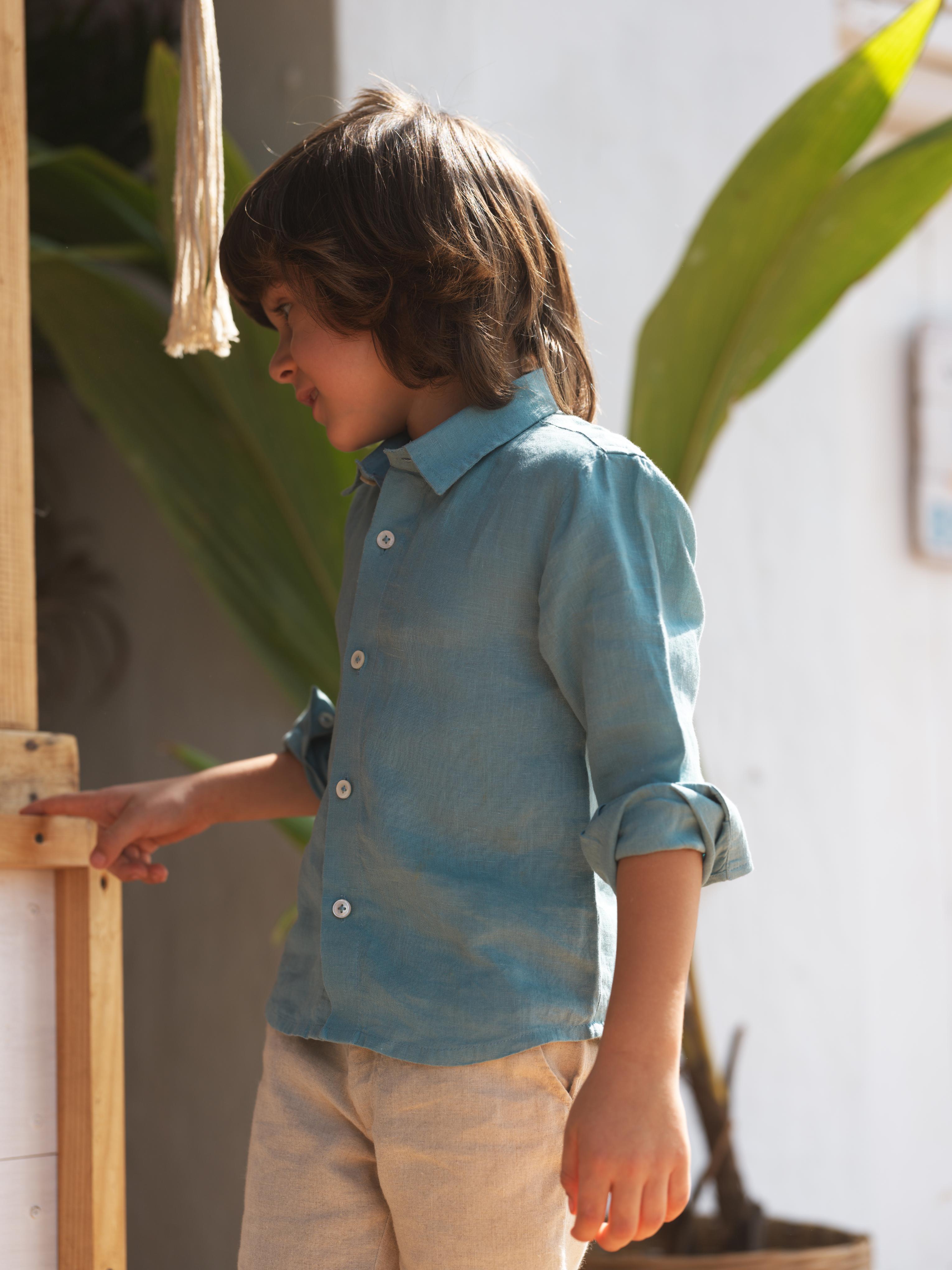 Boys Regular Collar Shirt Turquoise