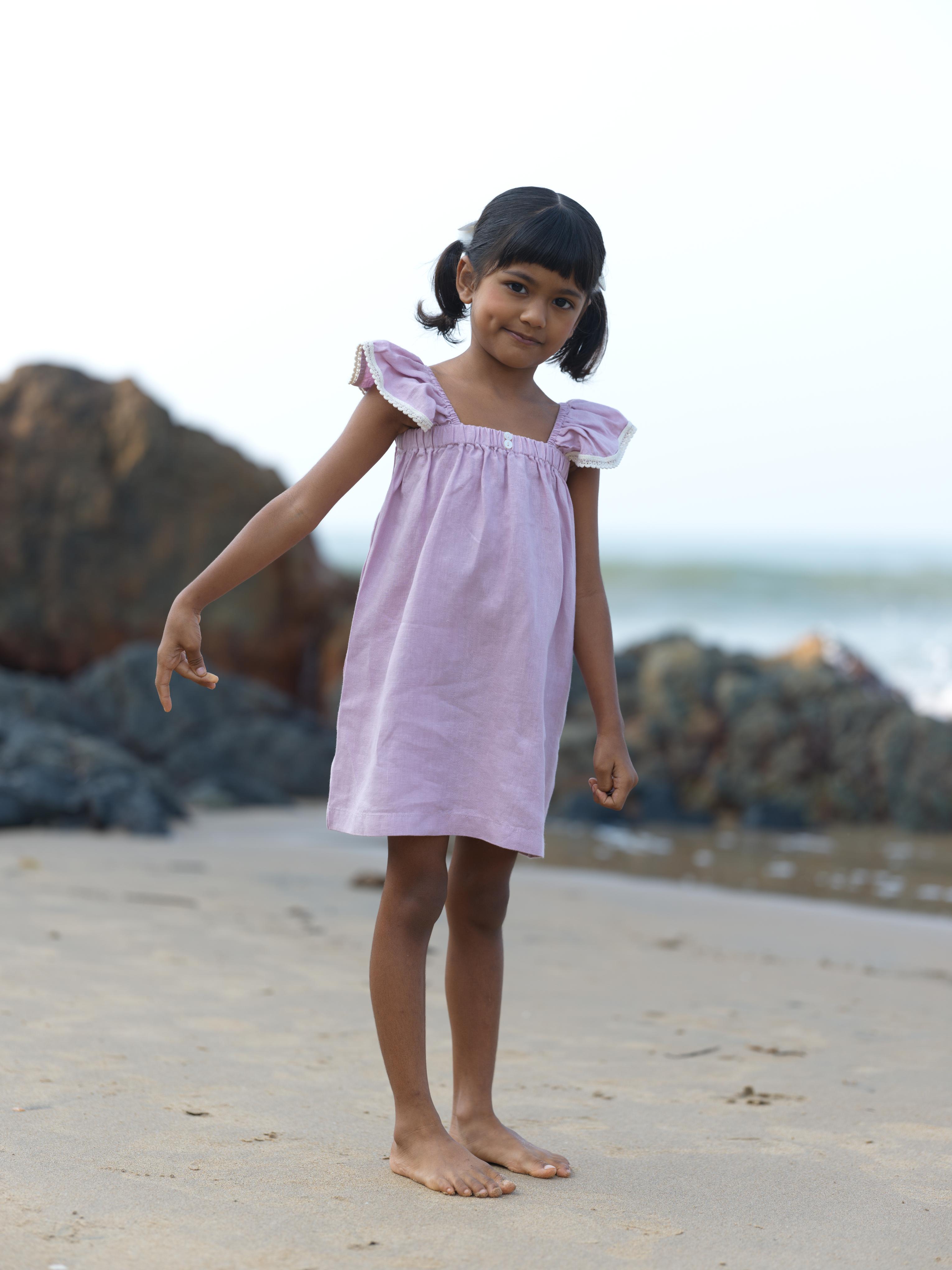 Girls Elasticated Flared Sleeve Dress Cameo Pink