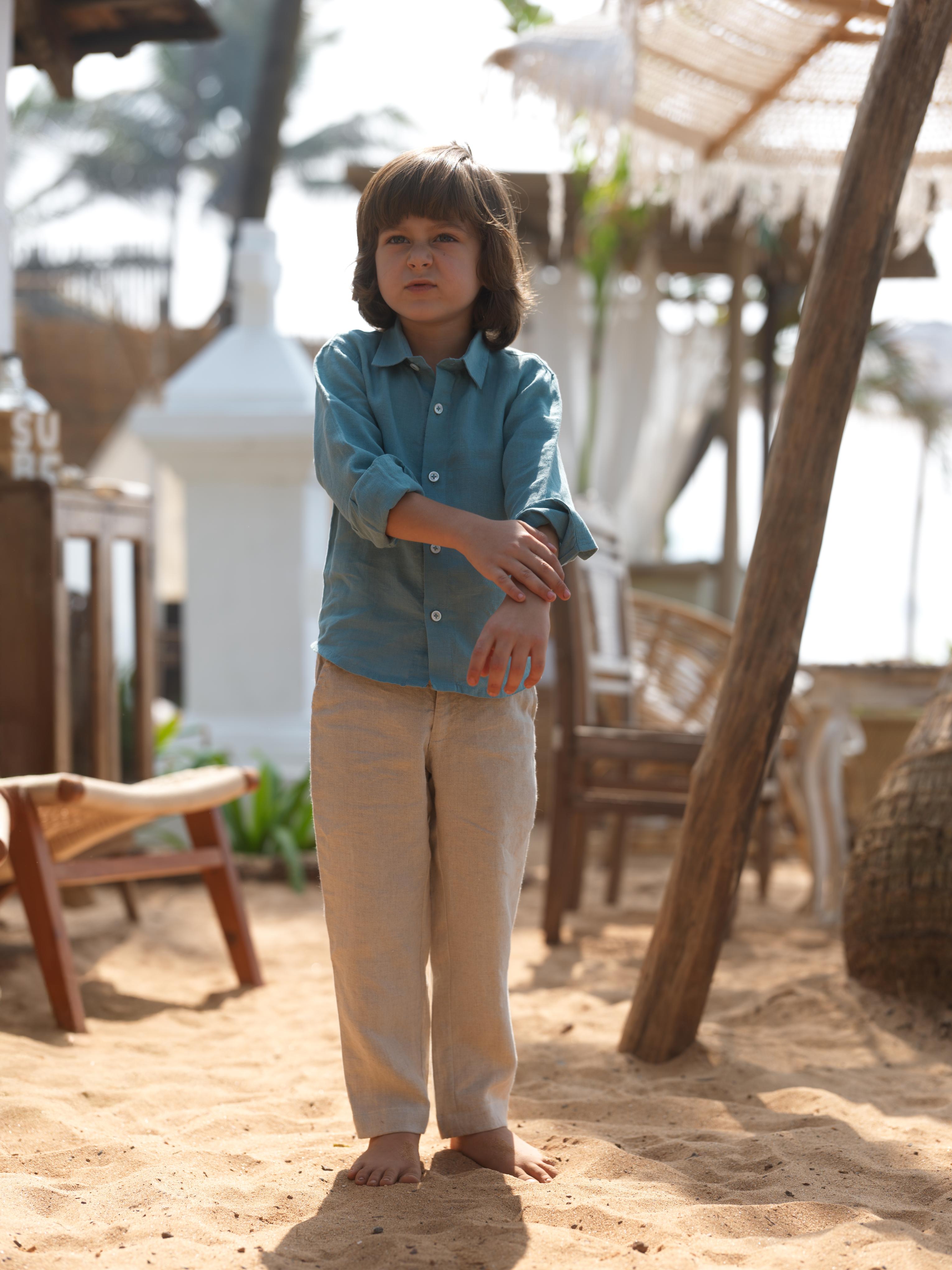 Boys Regular Collar Shirt Turquoise