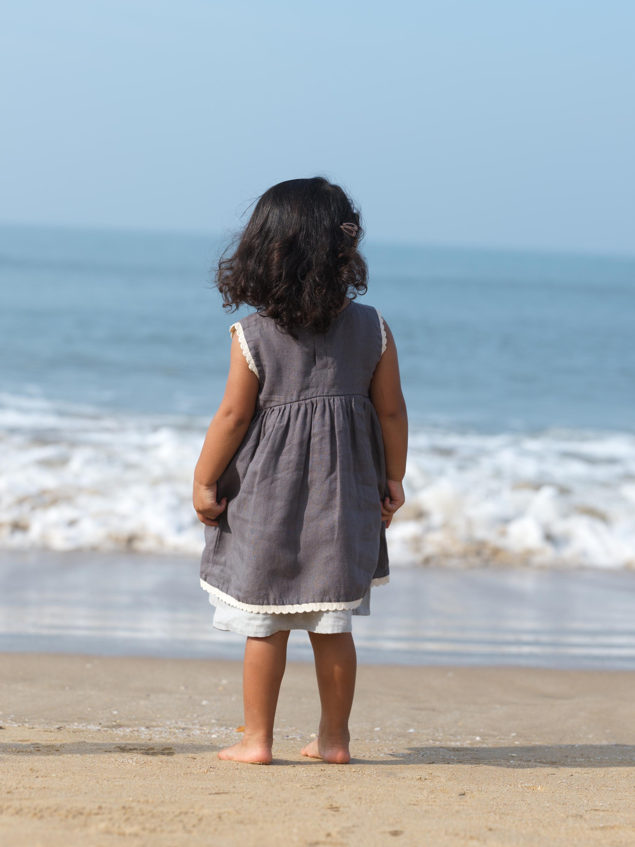 Girls Two Layer Sleeveless Dress Stone Grey / Cloud Grey