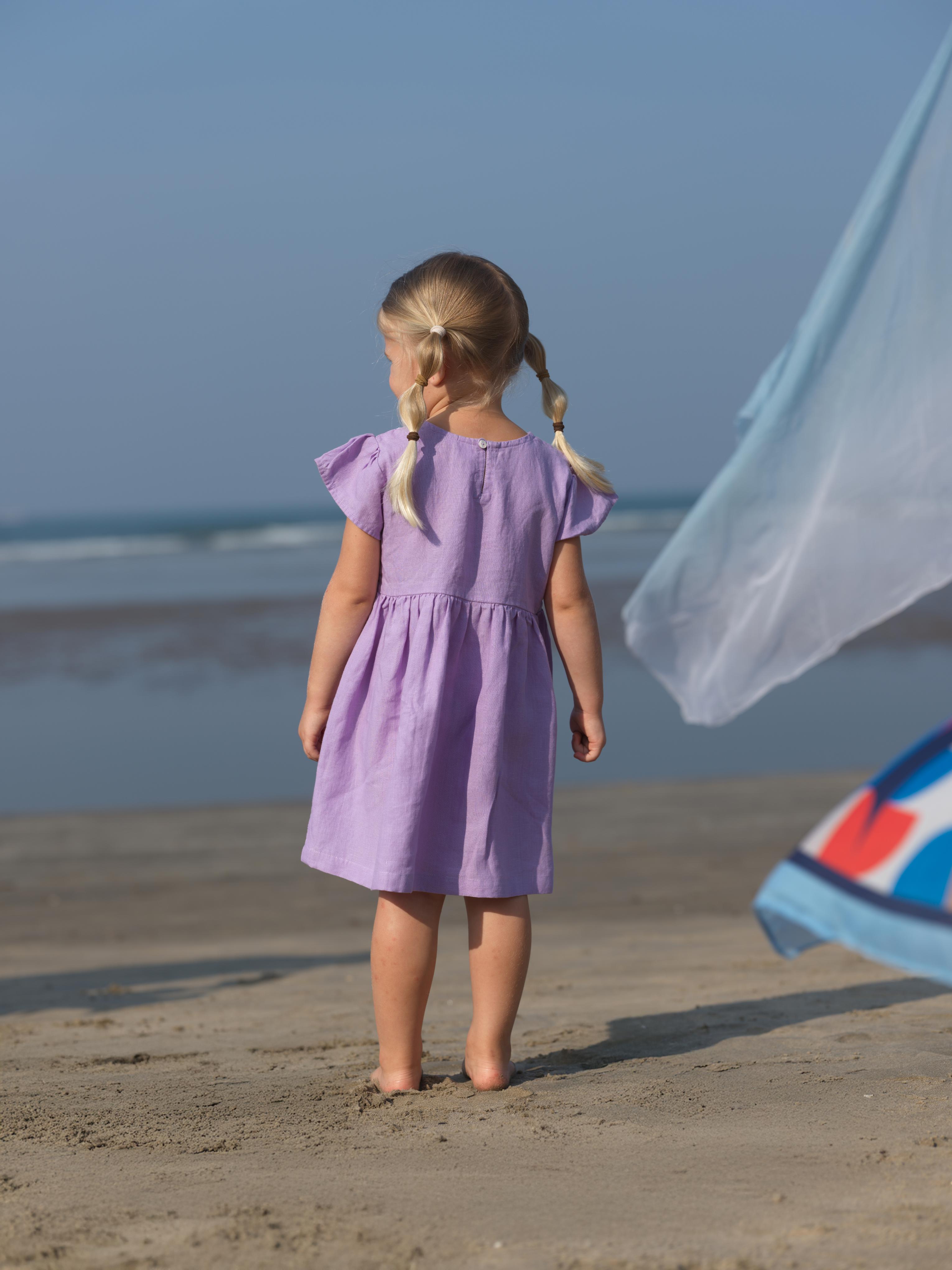 Girl Flared Sleeve Lace Detail Dress Lavender