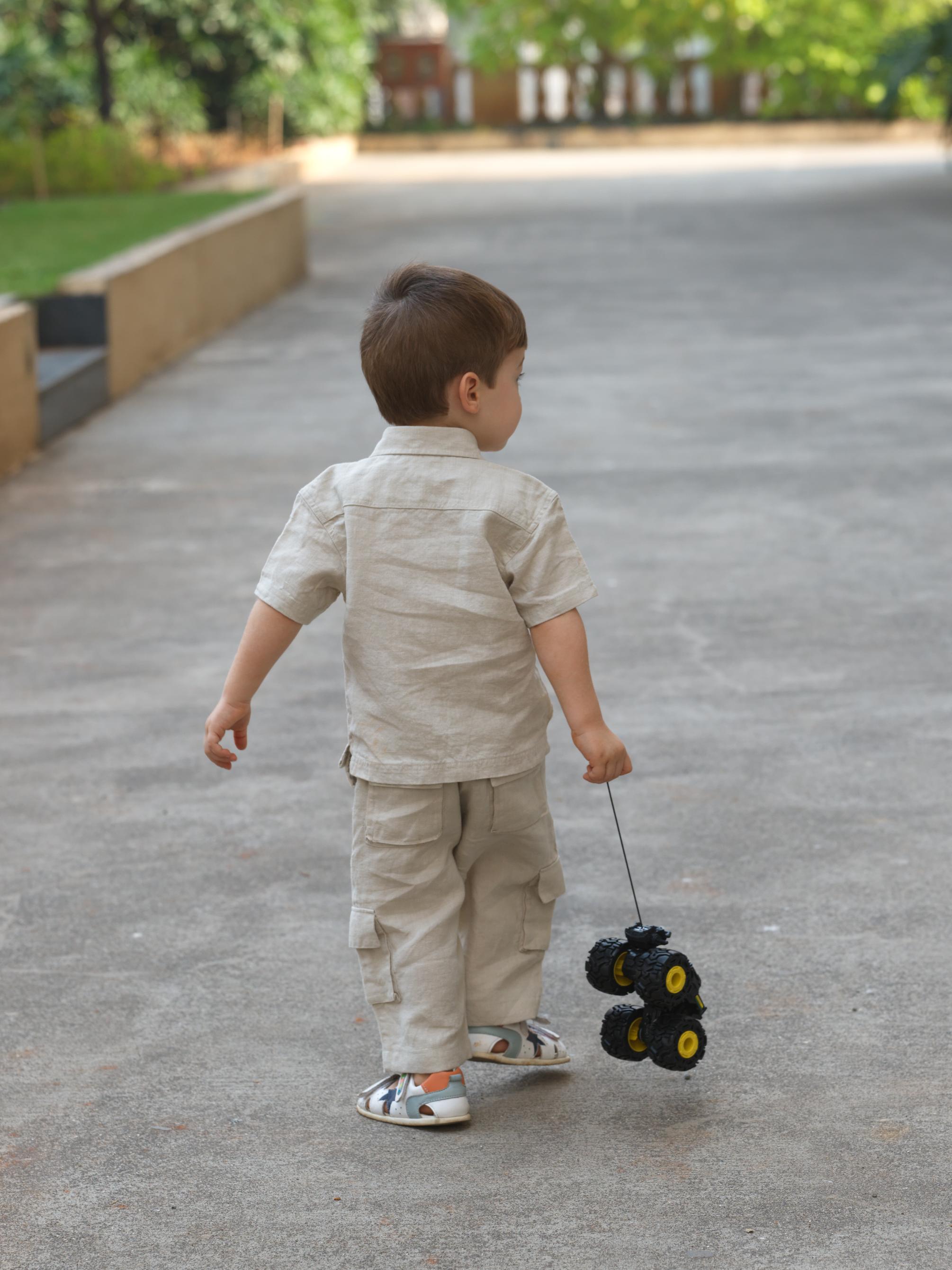 Boys Half-Sleeve Shirt & Cargo Trousers Co-Ord Oatmeal