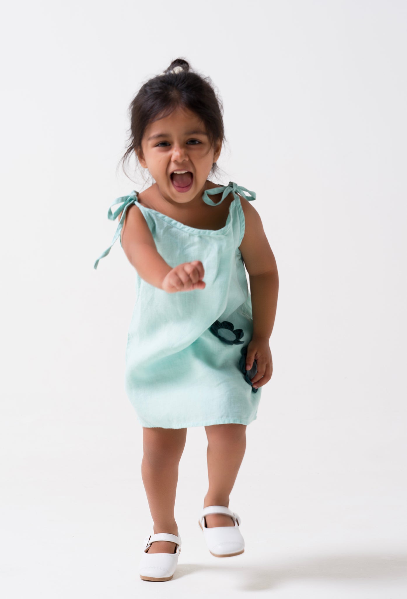 Celestial Green Tie-Up Shoulder Flower Frock