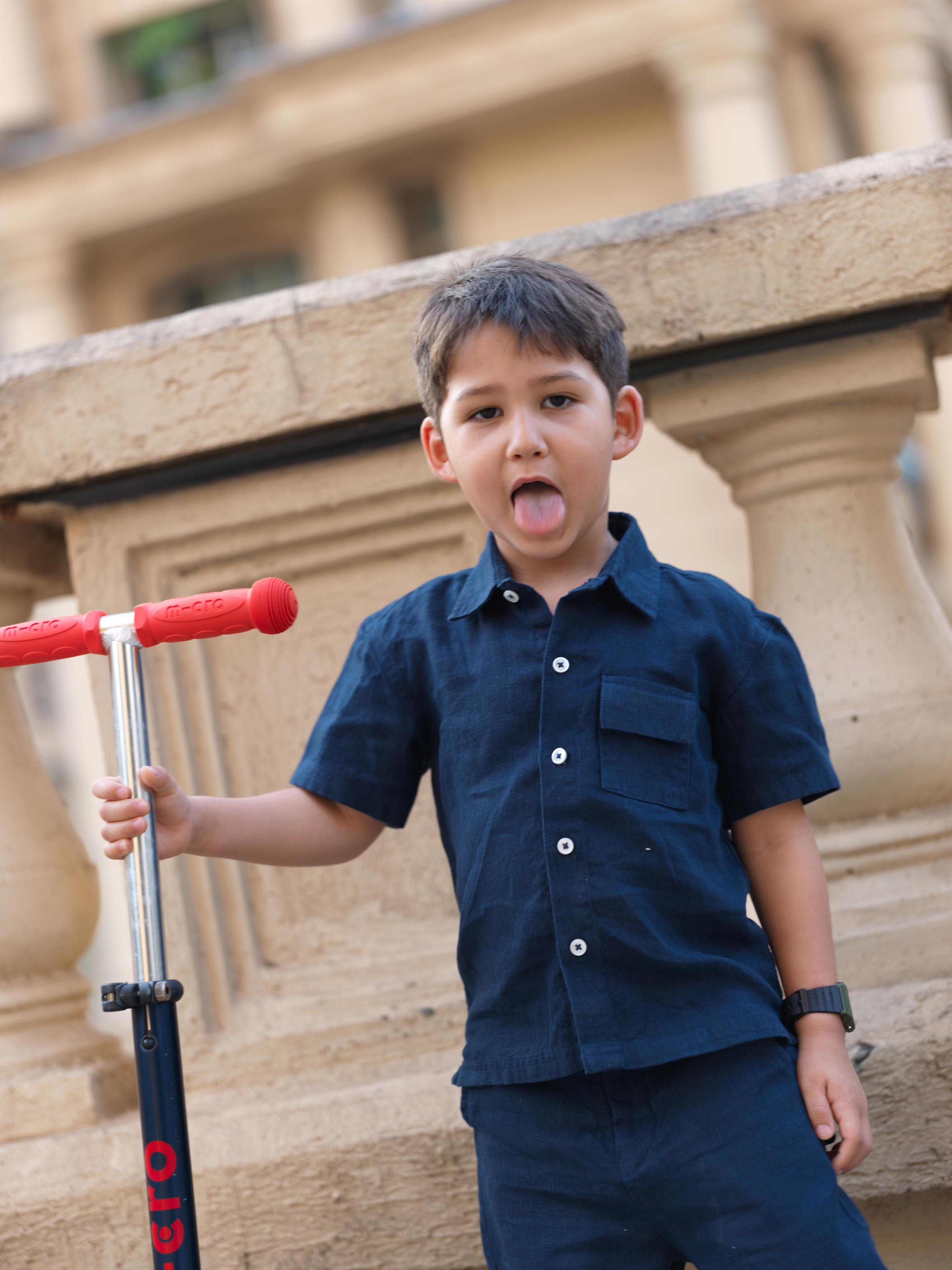 Boys Half-Sleeve Shirt & Cargo Trousers Co-Ord Navy Blue
