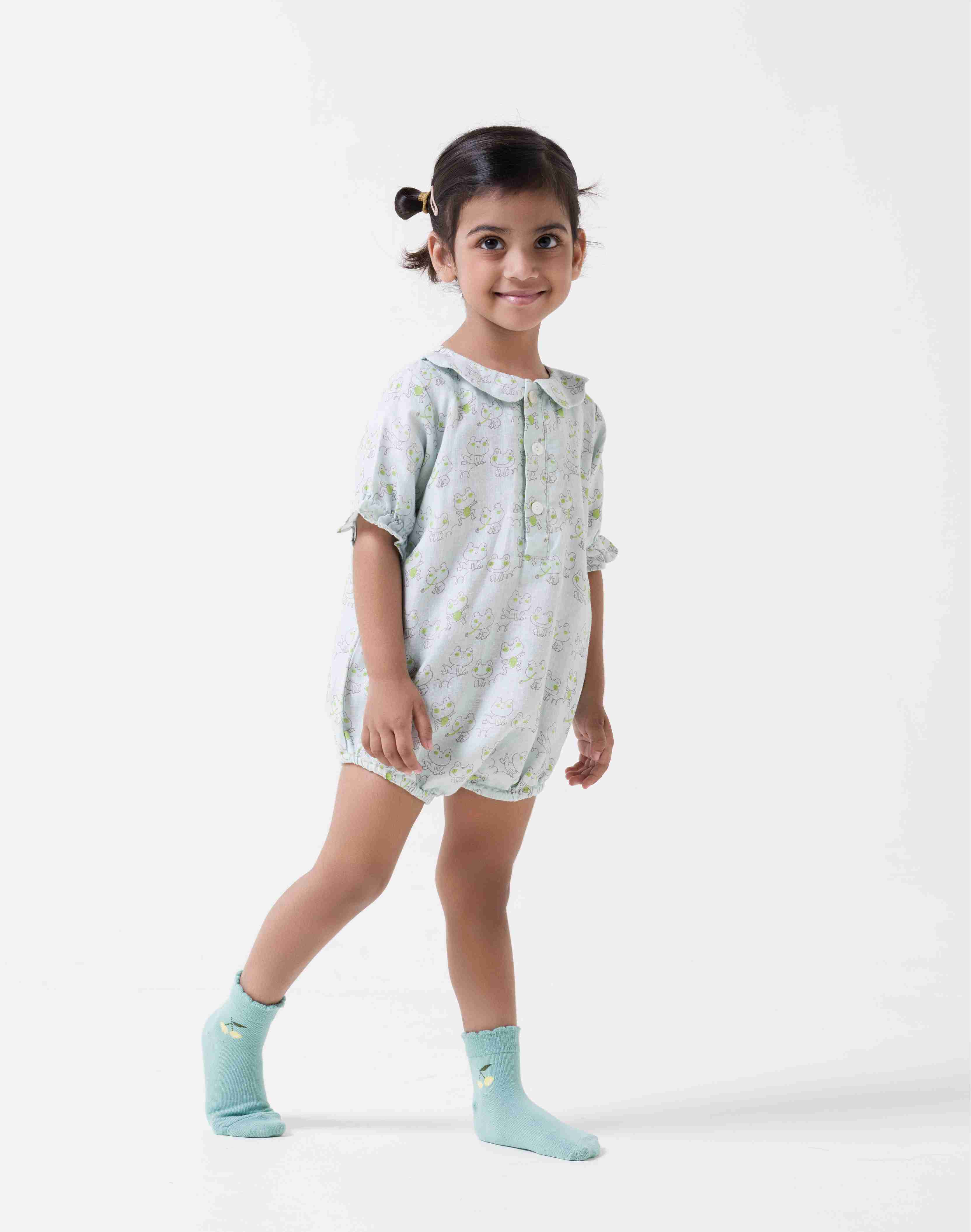 Printed Puff-Sleeve Romper