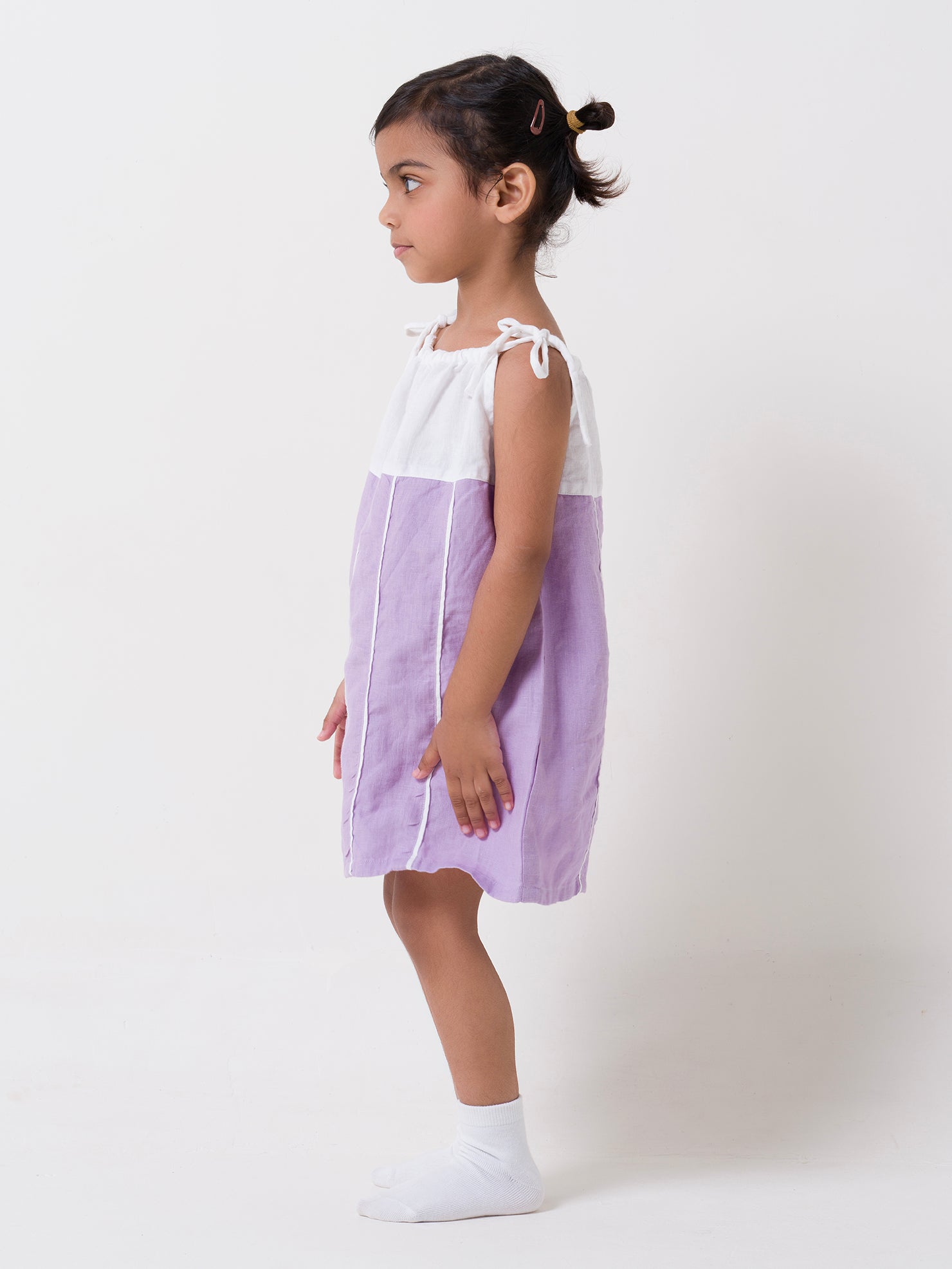 Vertical Stripe Frock Lavender Yoke & Stripe - White