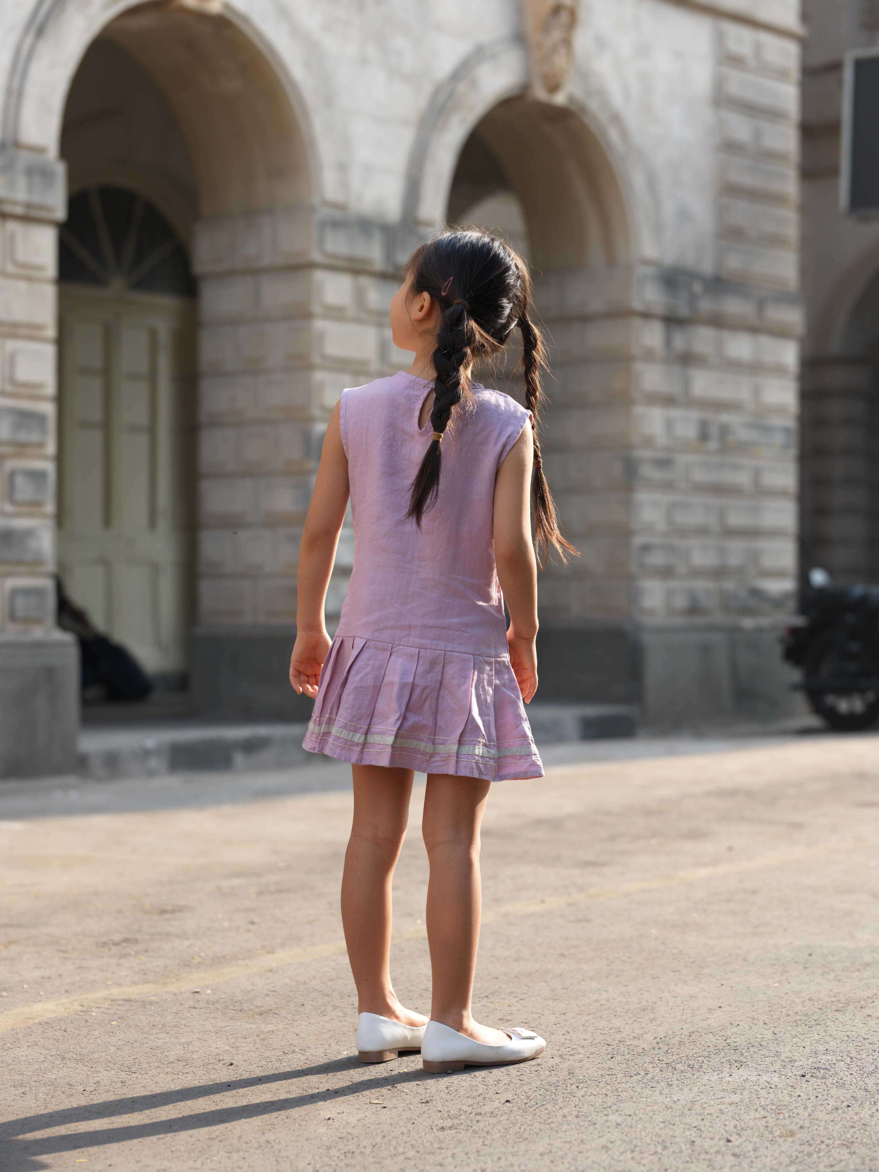 Girls Sleeveless Ribbon Dress Cameo Pink