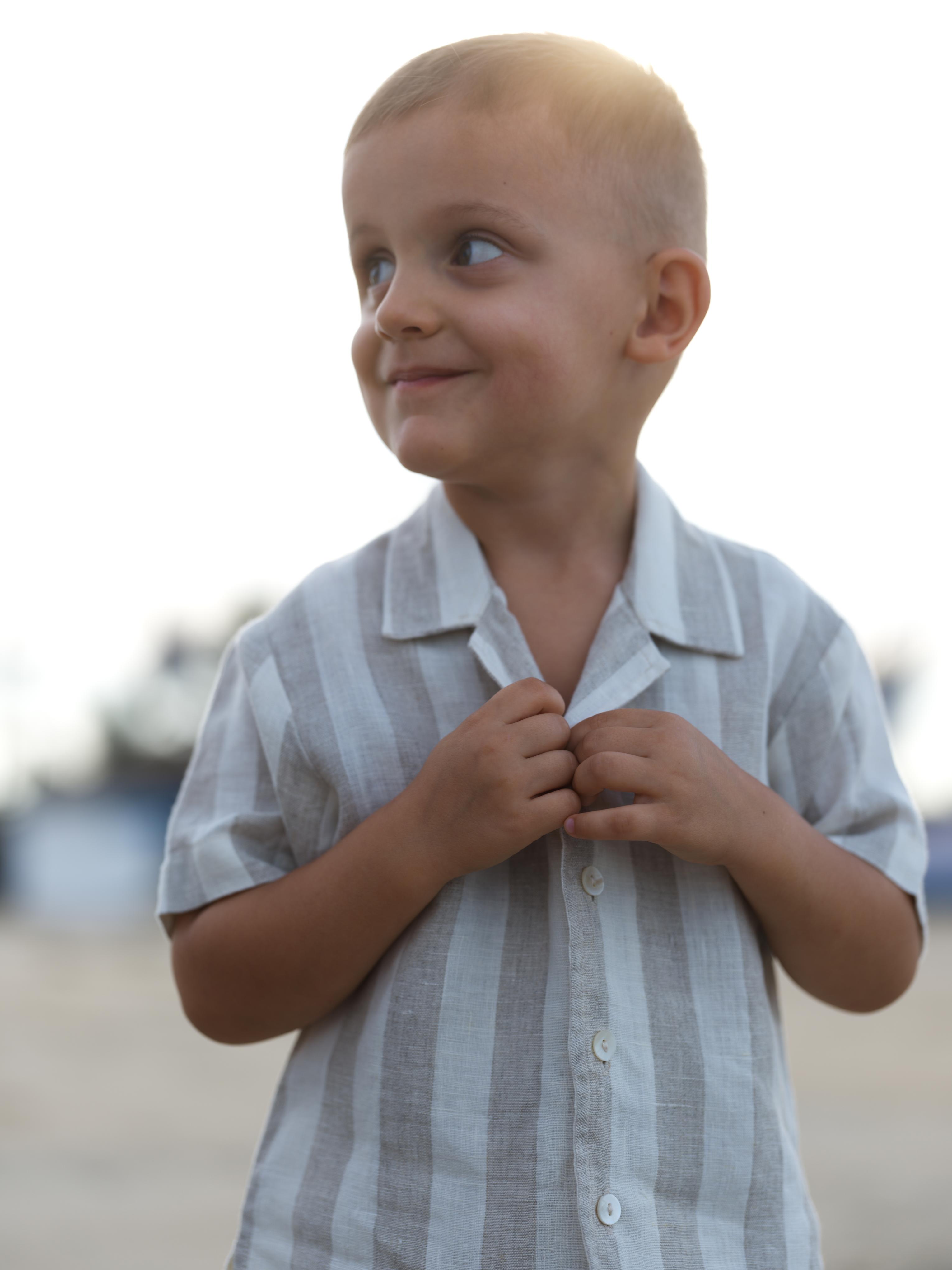 Boys Cuban Collar Shirt Beige