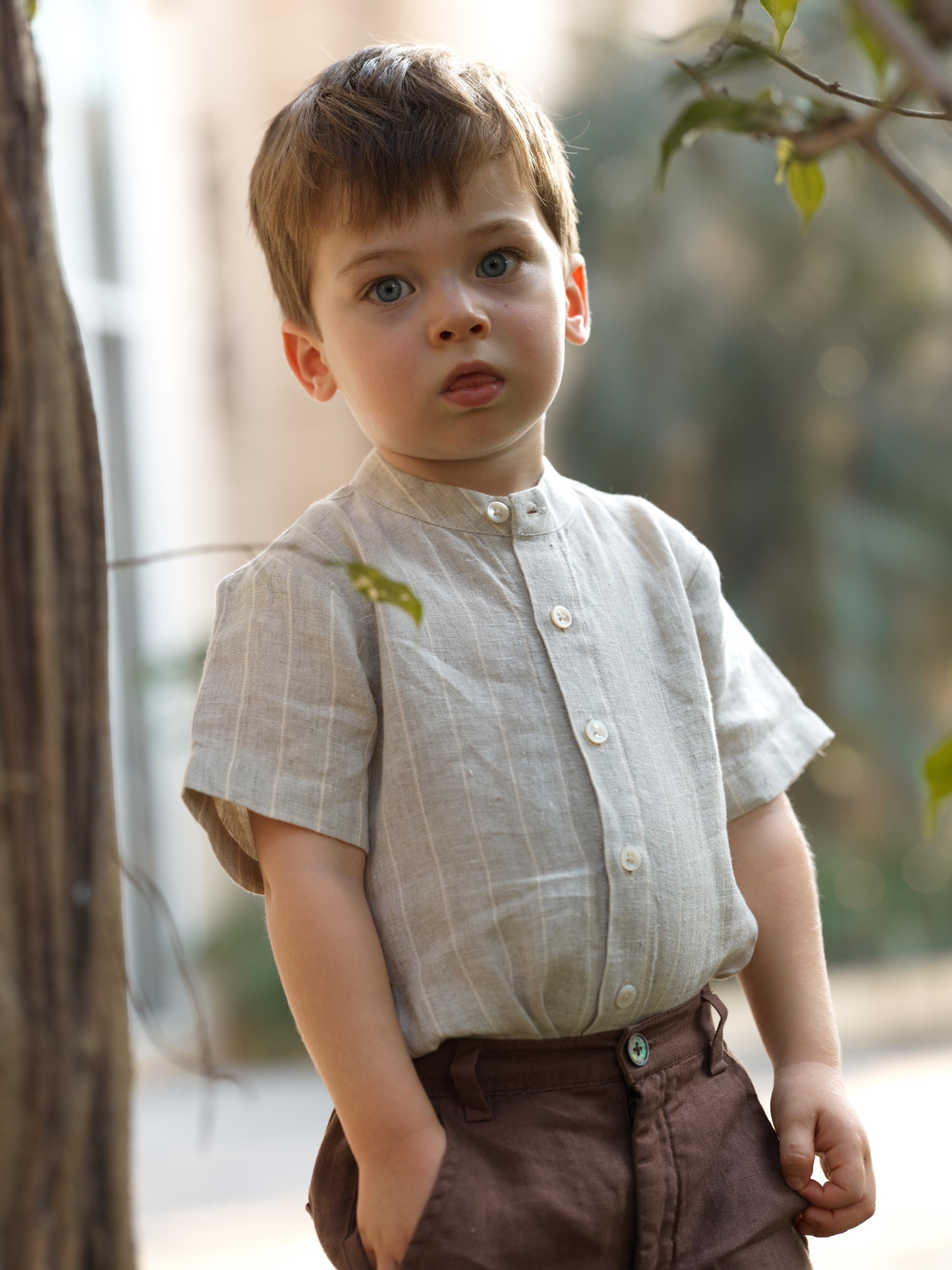 Boys Mandarin Collar Shirt Cloud Grey