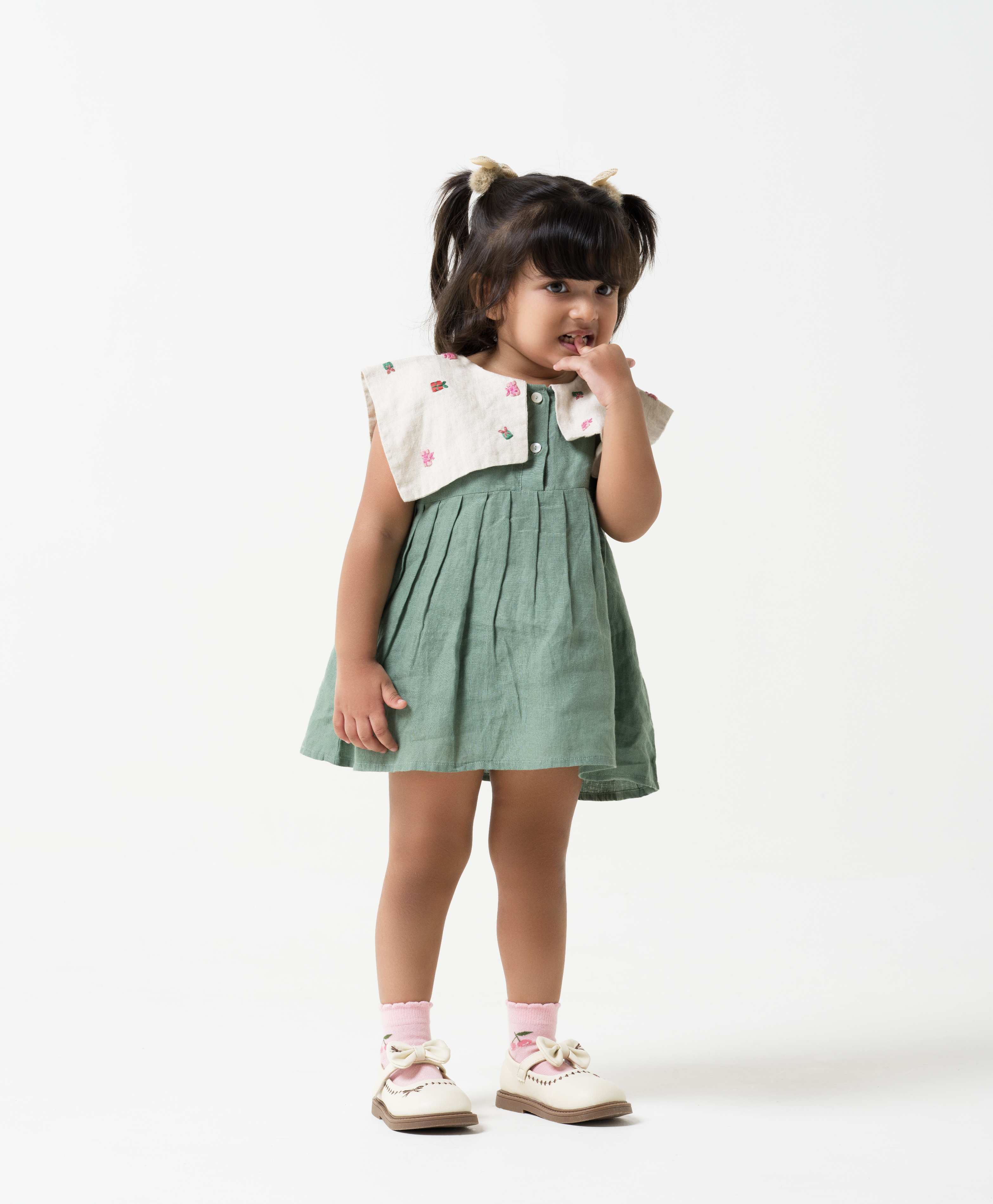 Hand-Embroidered Flap Collar Dress