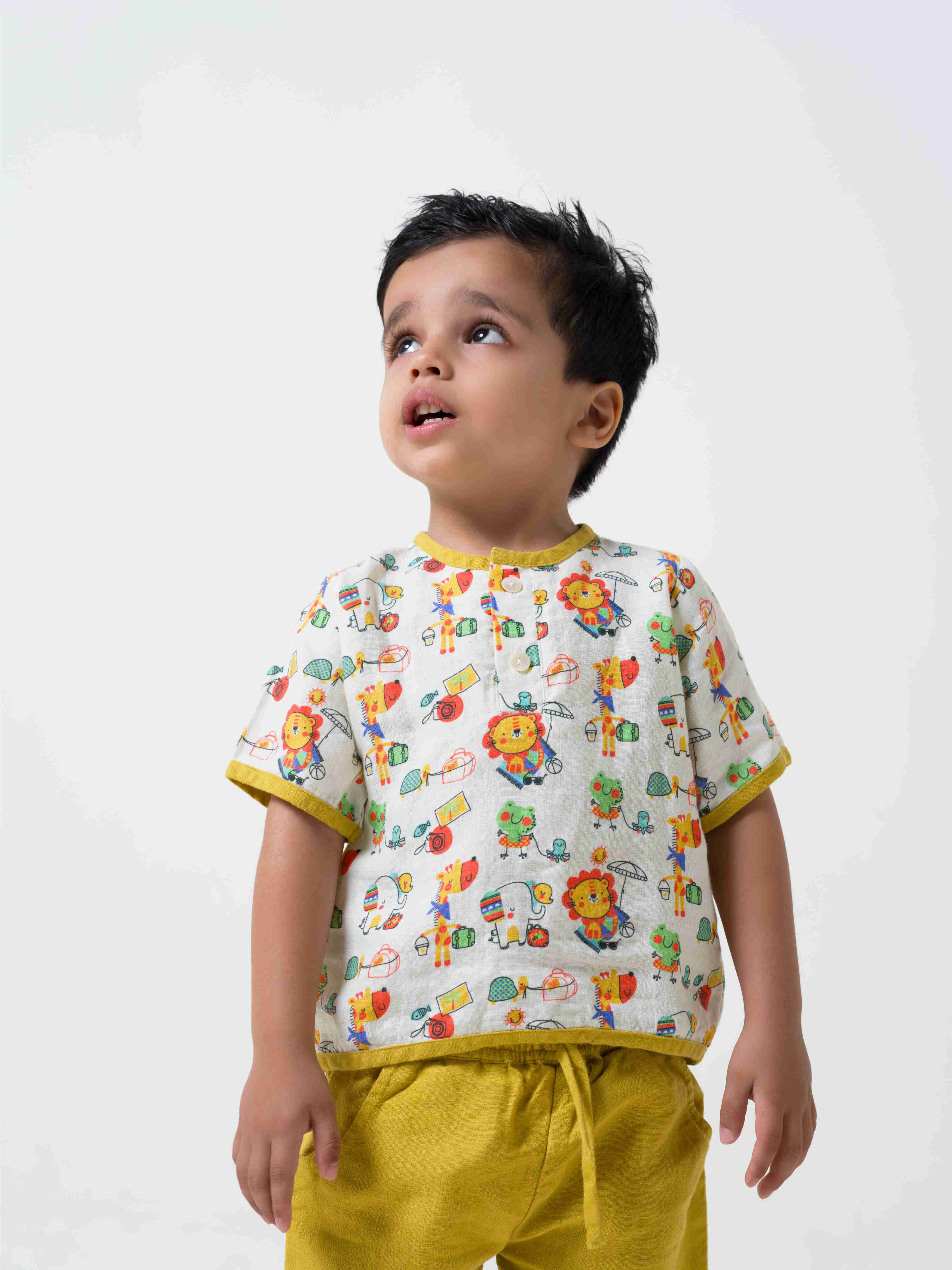 Printed Drawstring Shirt & Shorts Set