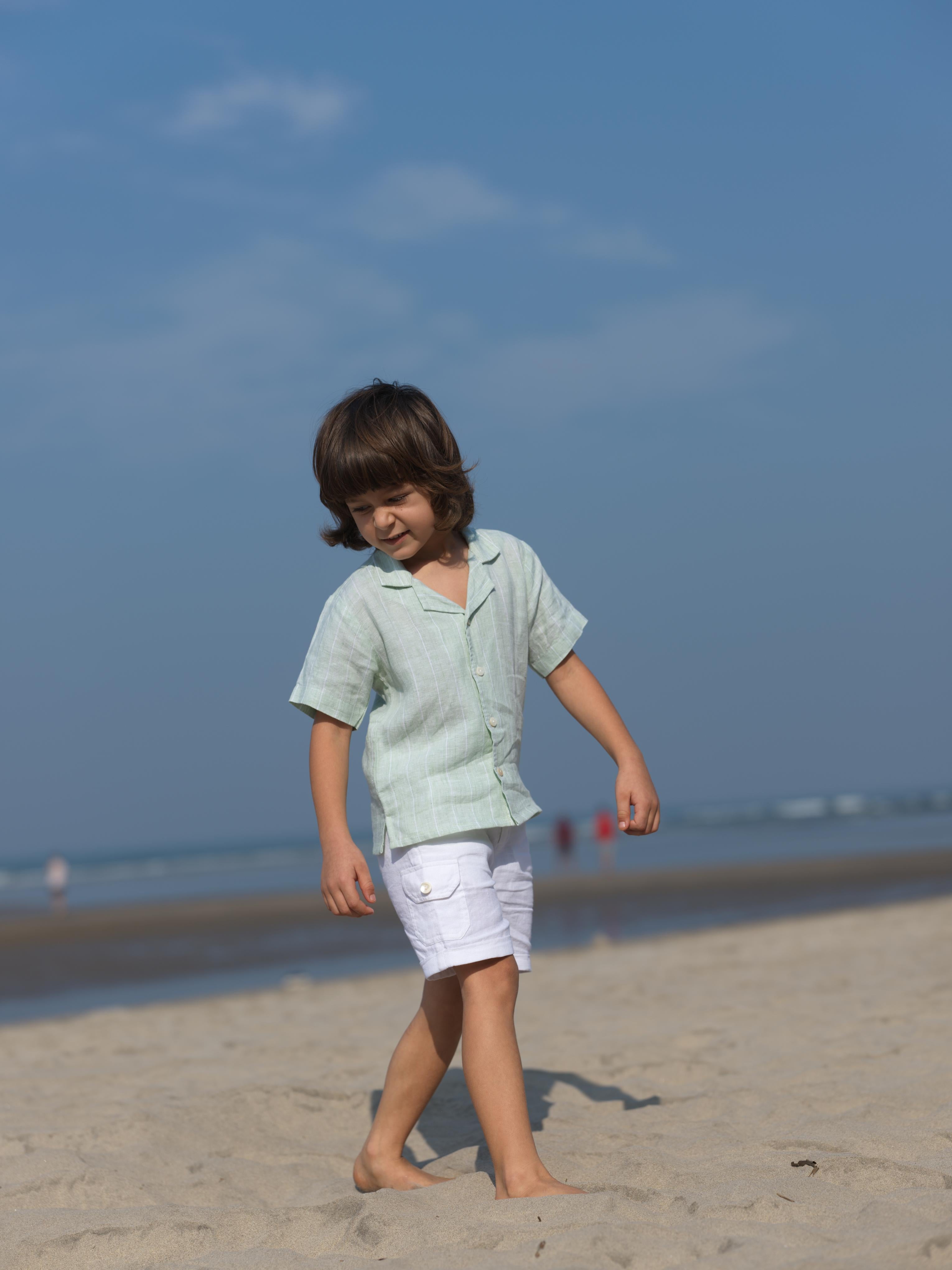 Boys Cuban Collar Shirt Aqua