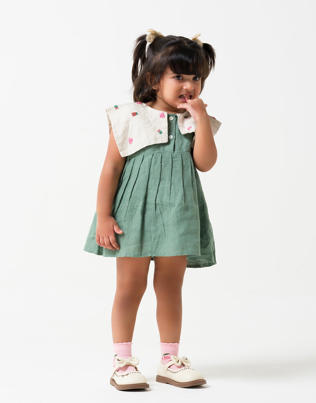 Hand-Embroidered Flap Collar Dress