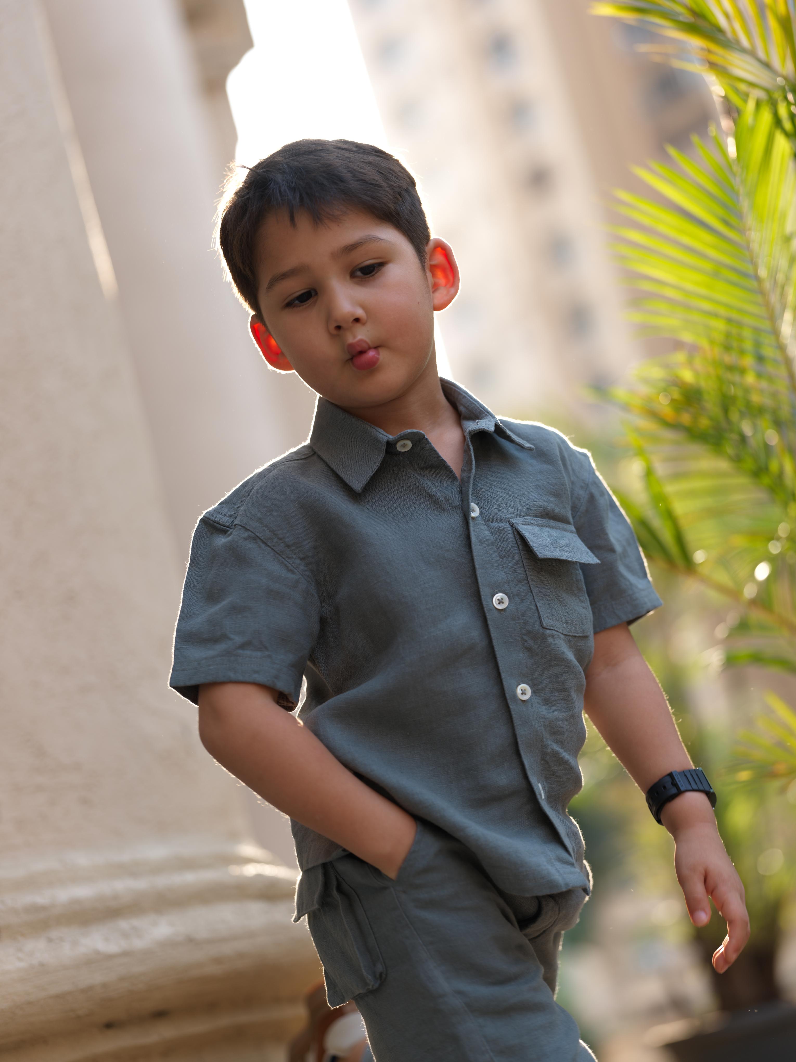 Boys Half-Sleeve Shirt & Cargo Trousers Co-Ord Graphite