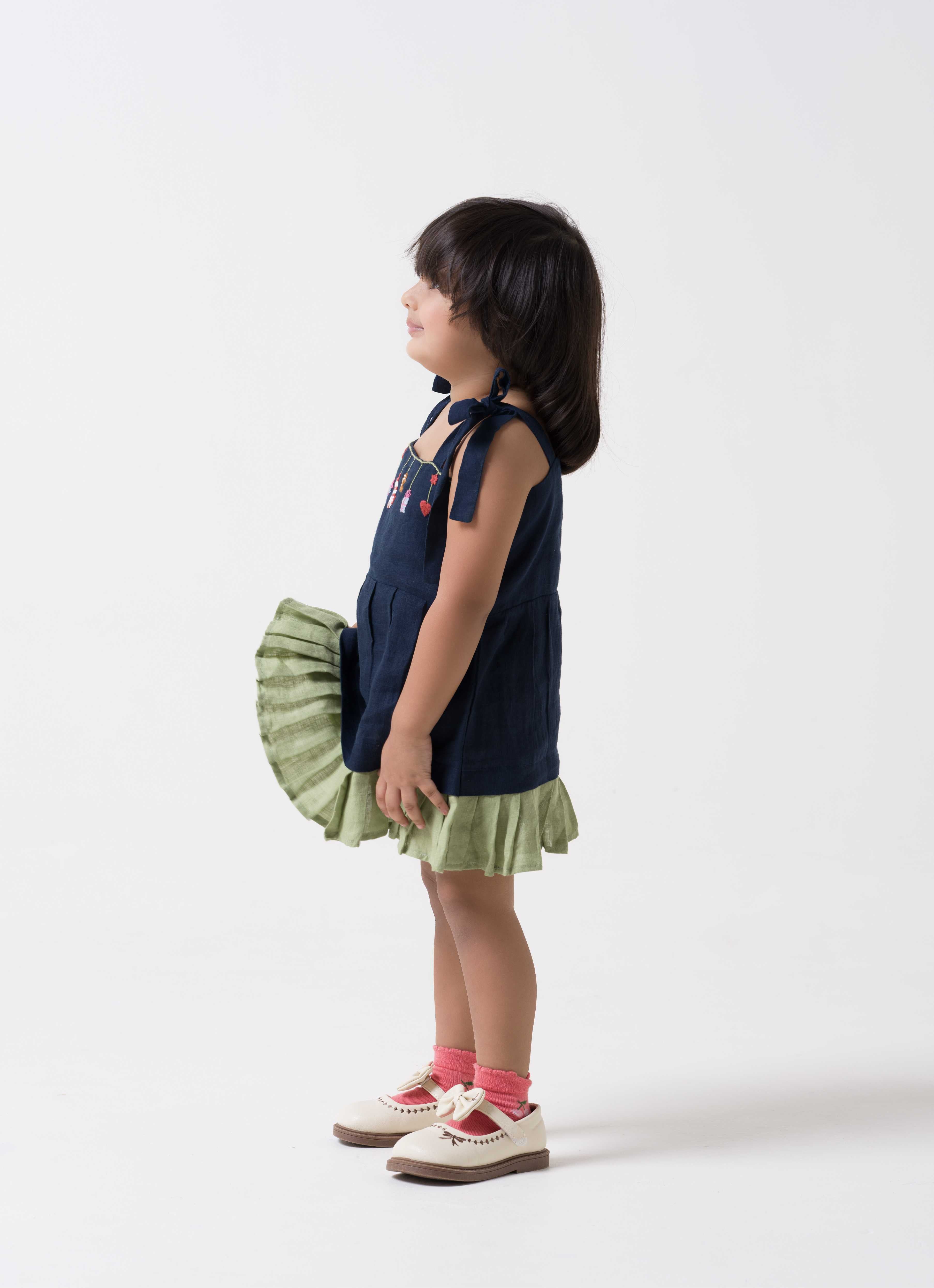 Hand-Embroidered Tie-Up Ribbon Dress