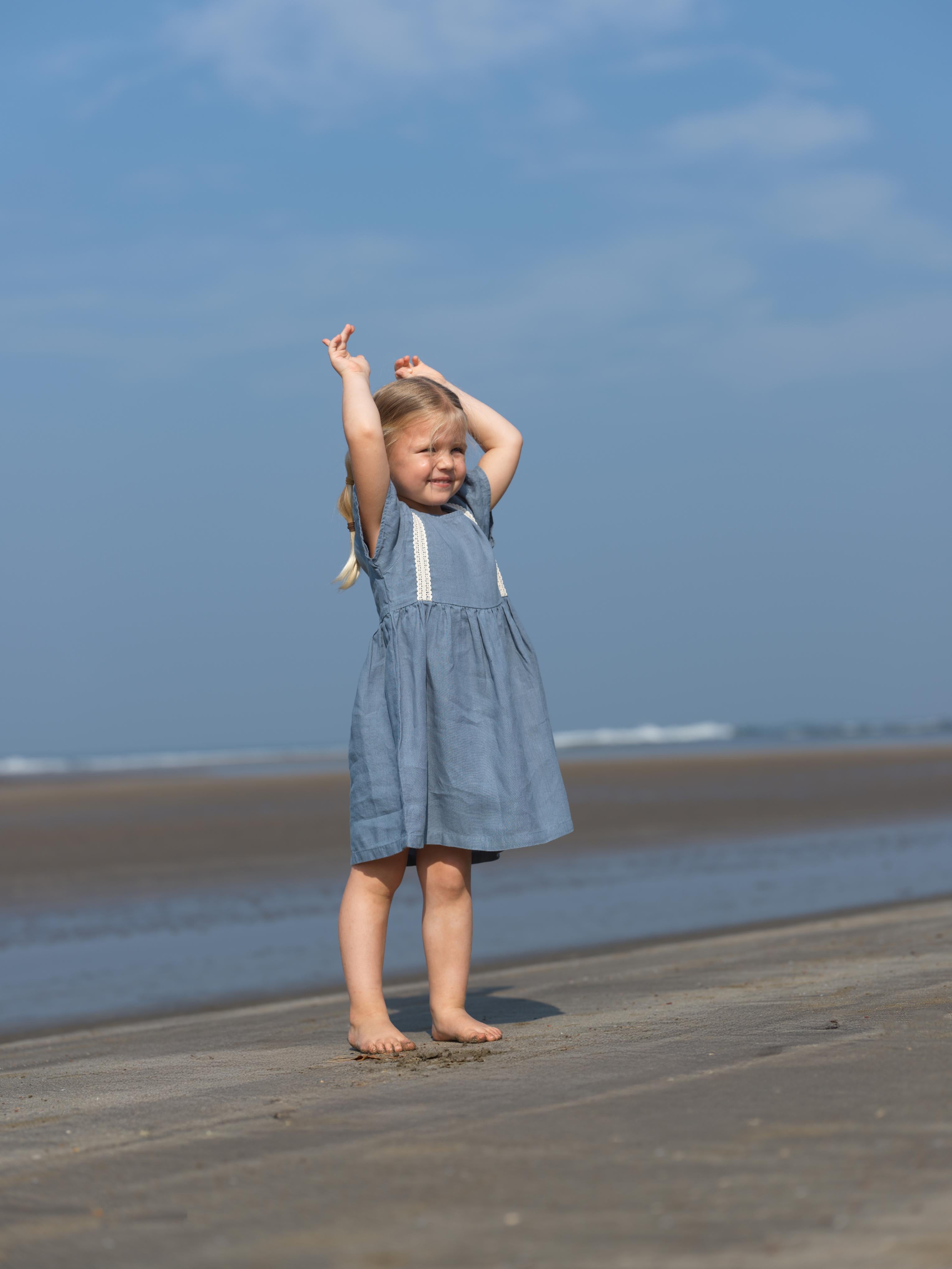 Girl Flared Sleeve Lace Detail Dress Airforce Blue