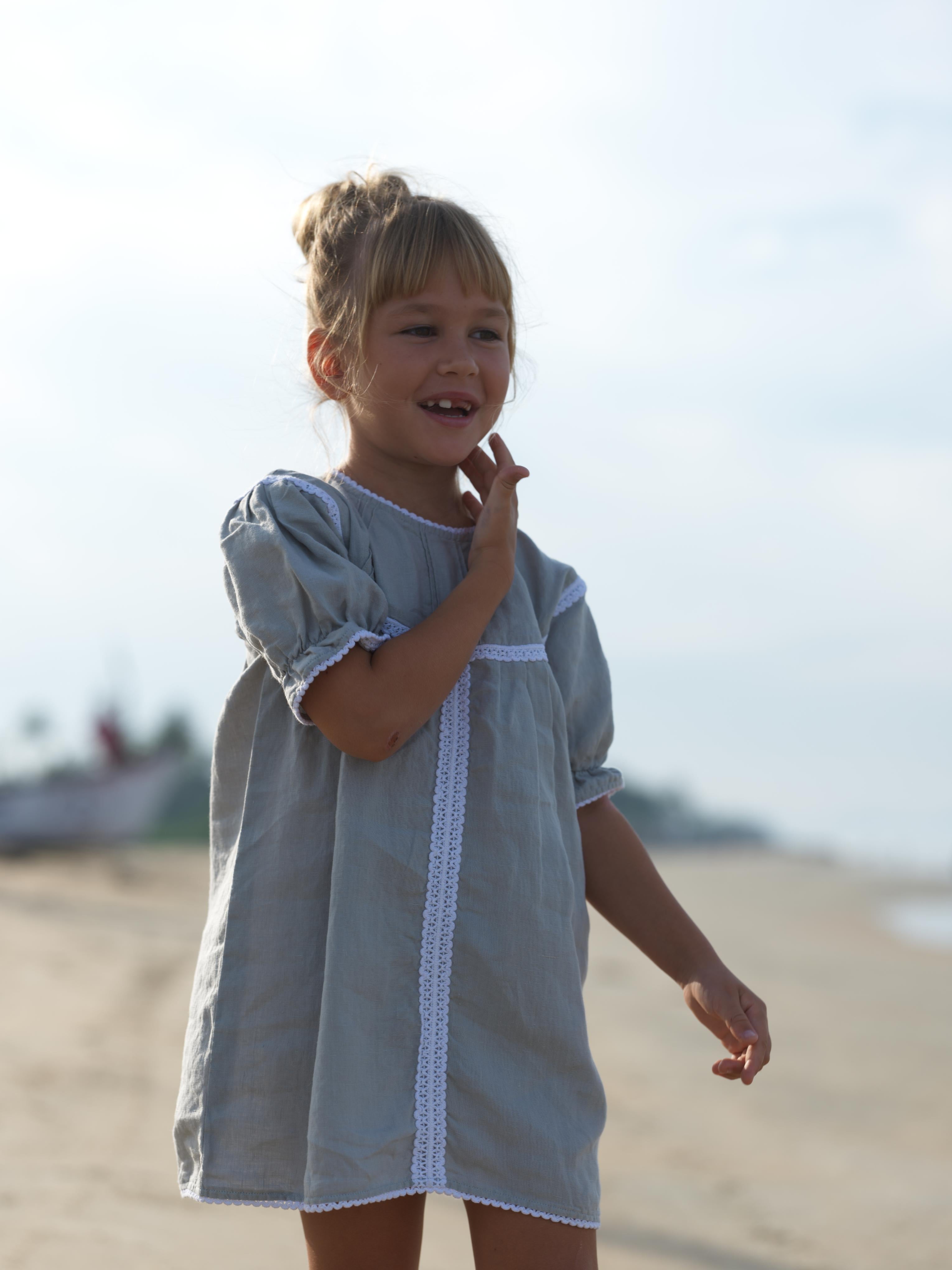 Girls Puff Sleeve Vintage Dress Cloud Grey