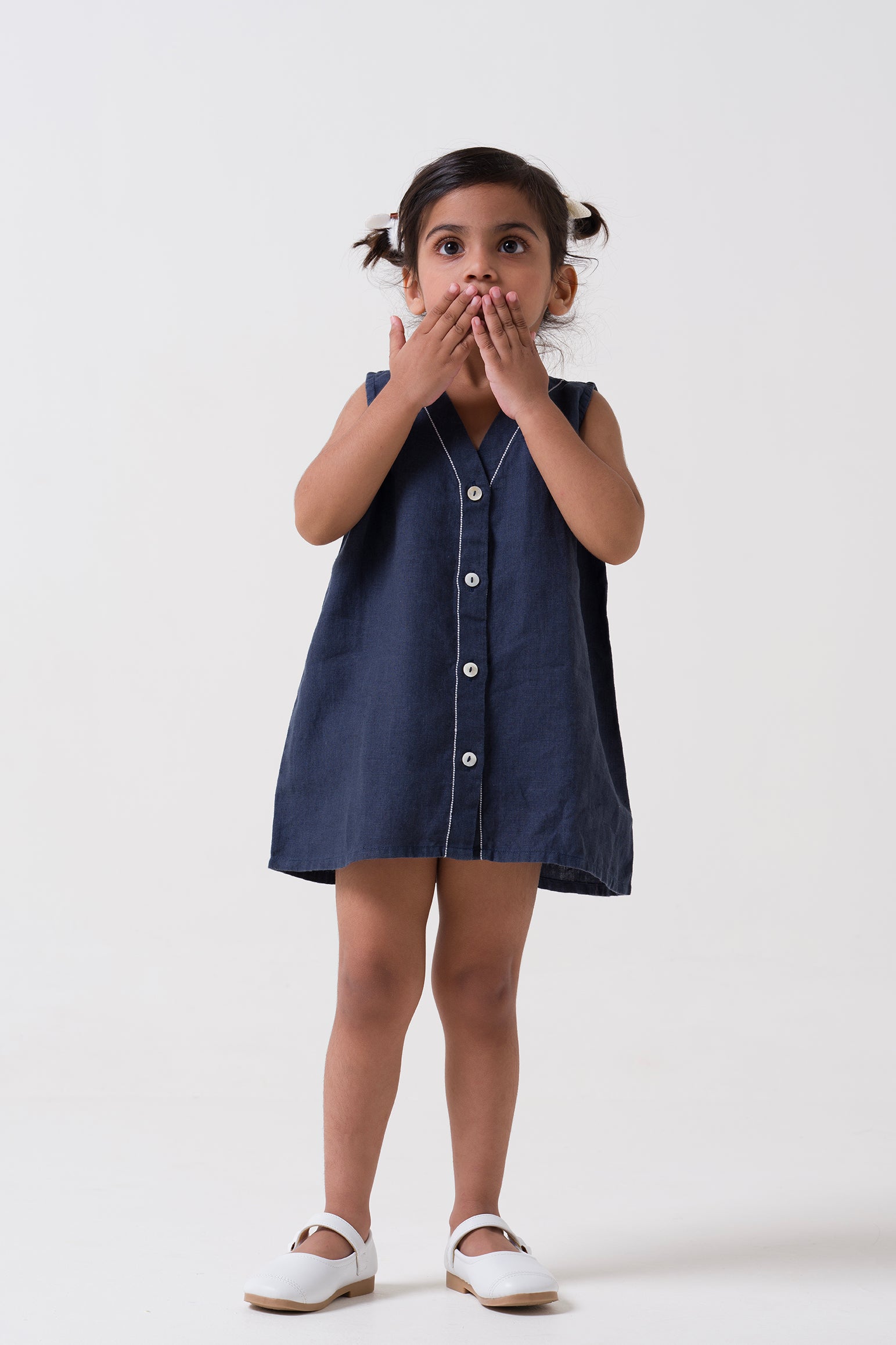 V-Neck Detailed Frock Navy Blue