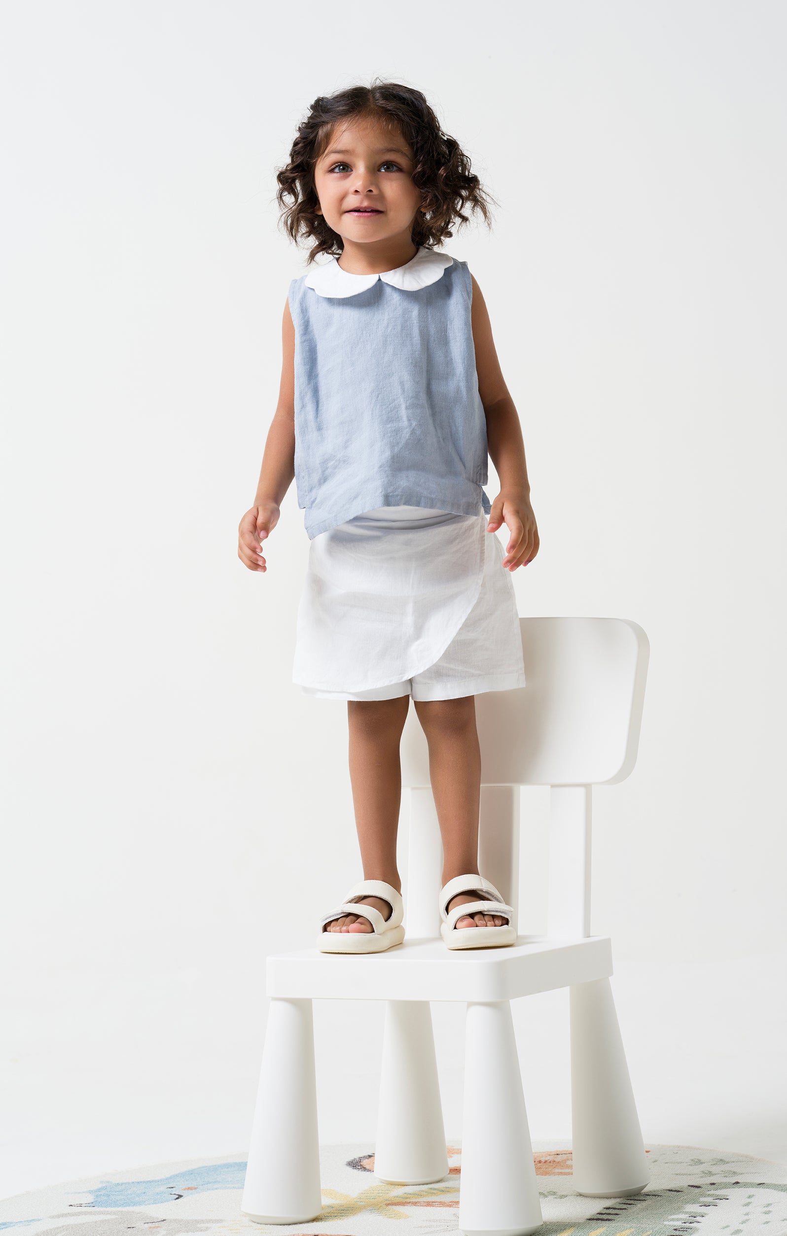 Peter-Pan Collar Top and Skorts Set Top- Pacific Blue - Bottom & Collar- White