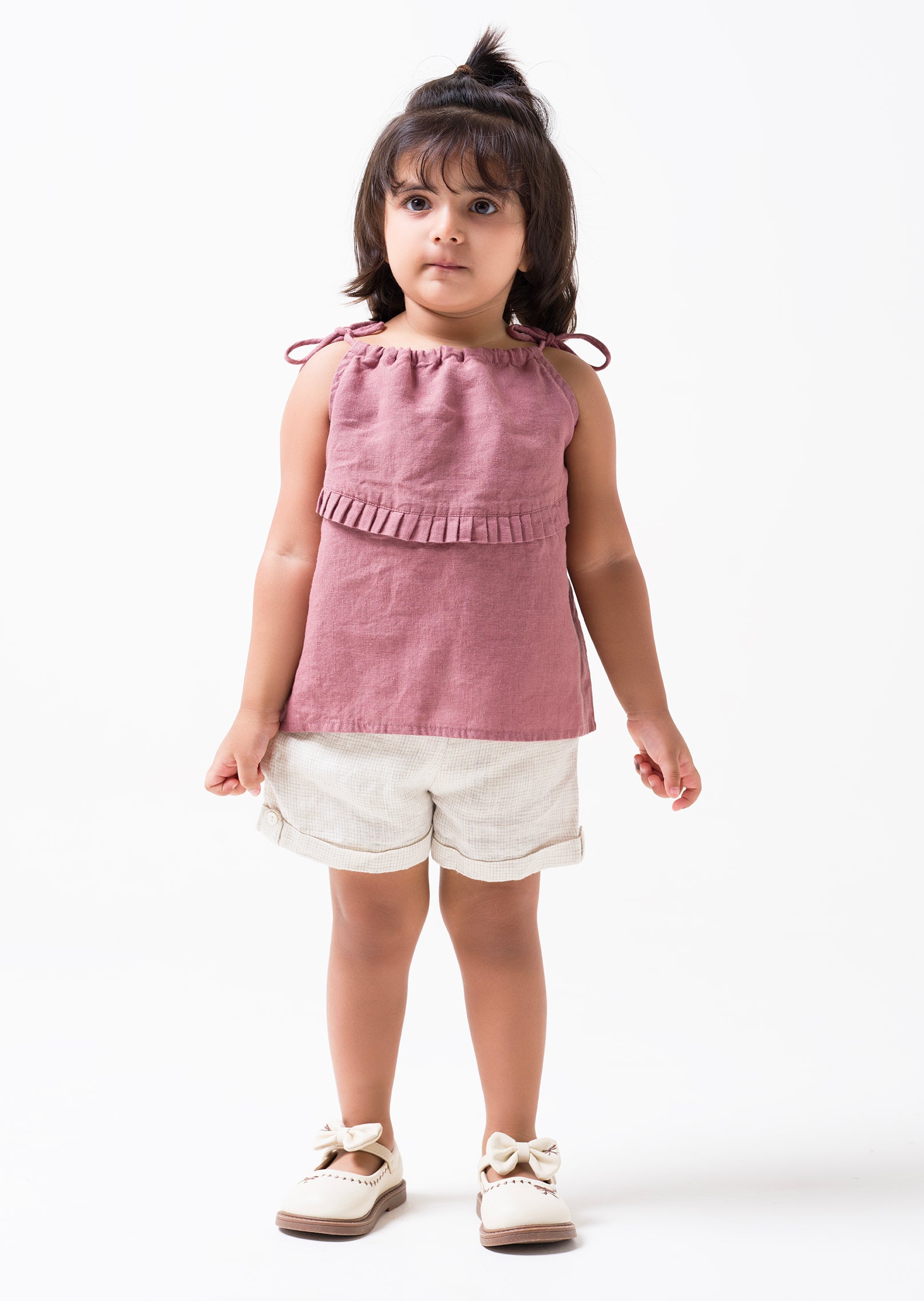 Printed Tie-Strap Pleated Co-Ord Set T - Rose Gold  B - TD1