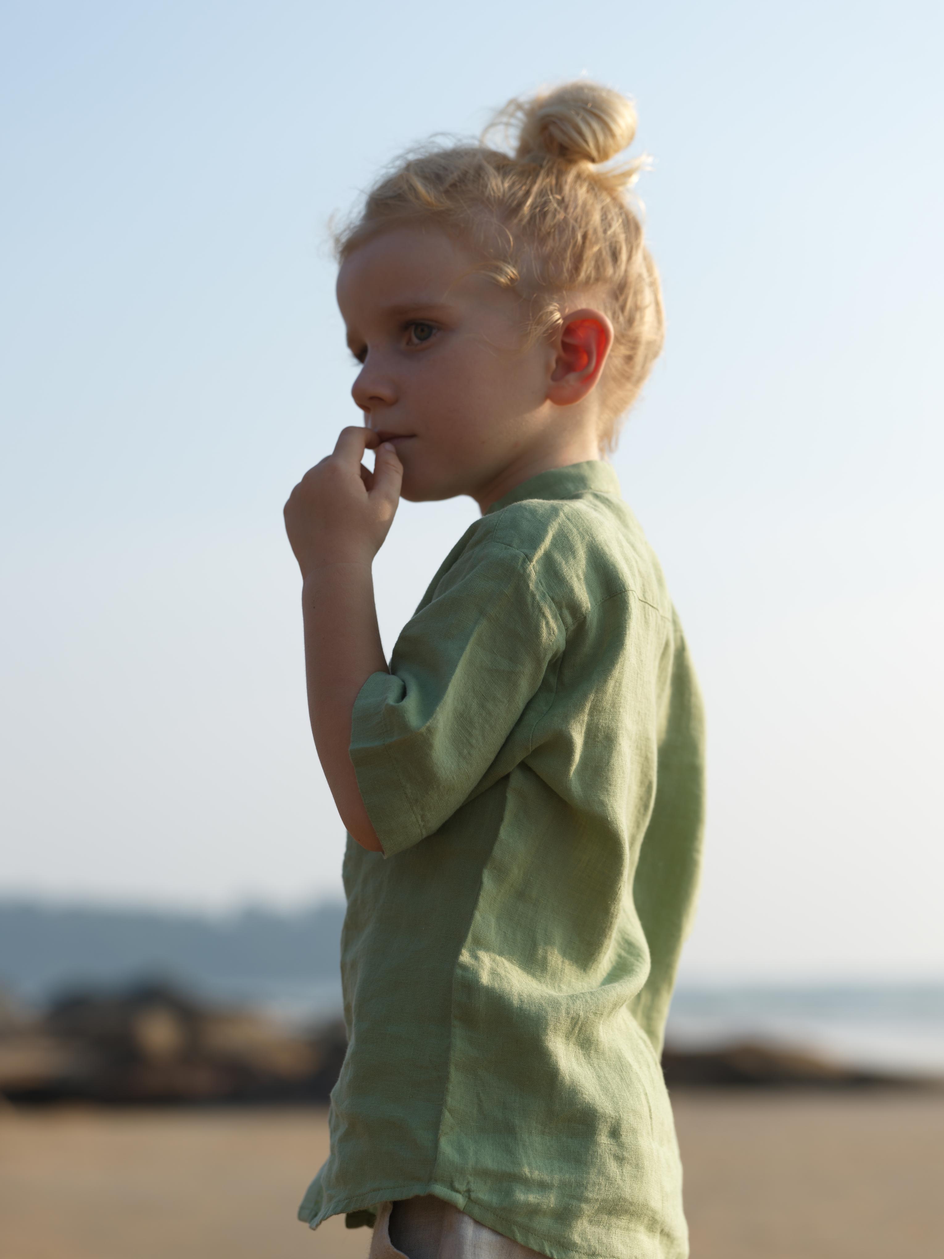 Boys Mandarin Collar Shirt Pear Green