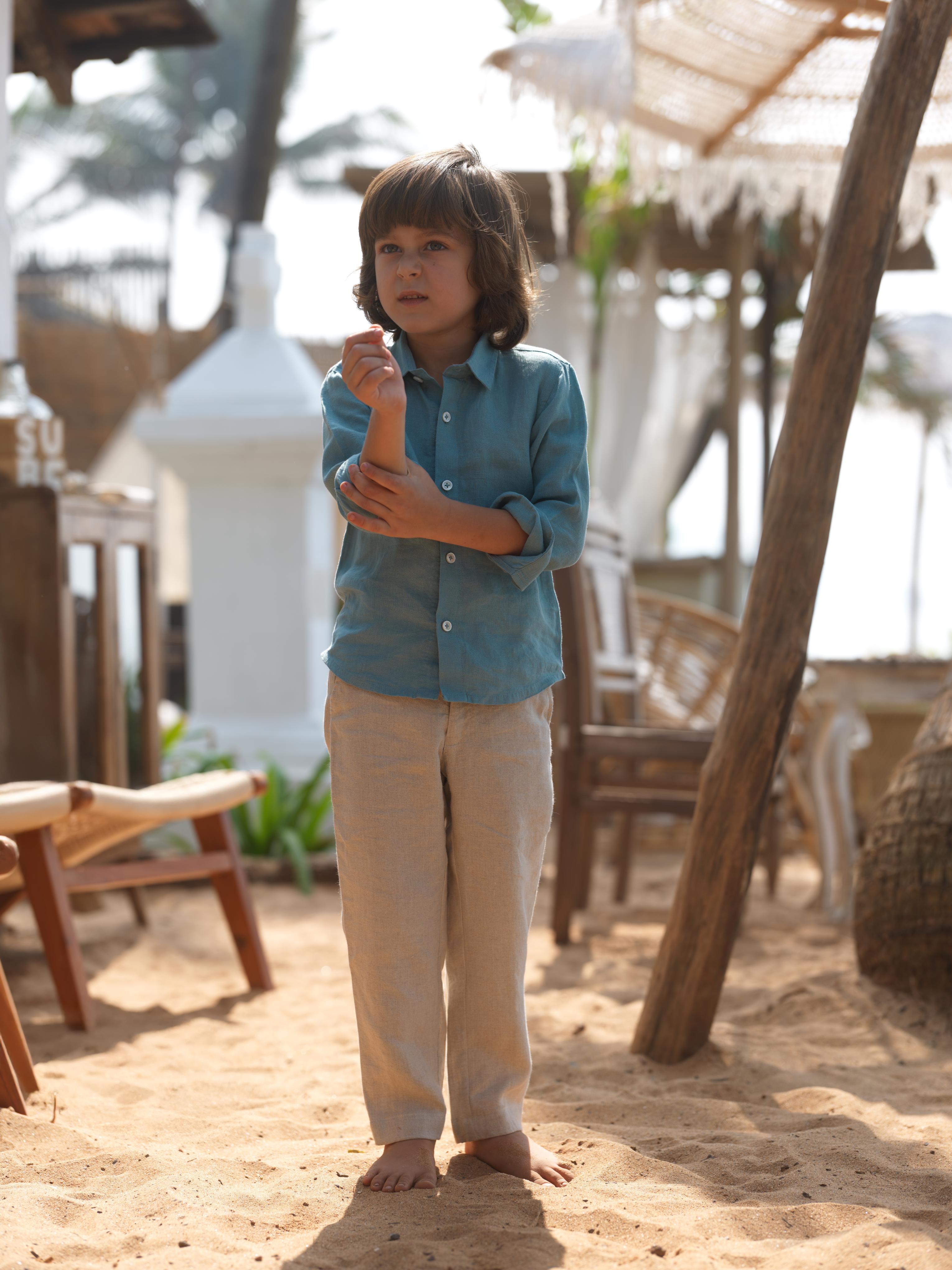 Boys Regular Collar Shirt Turquoise