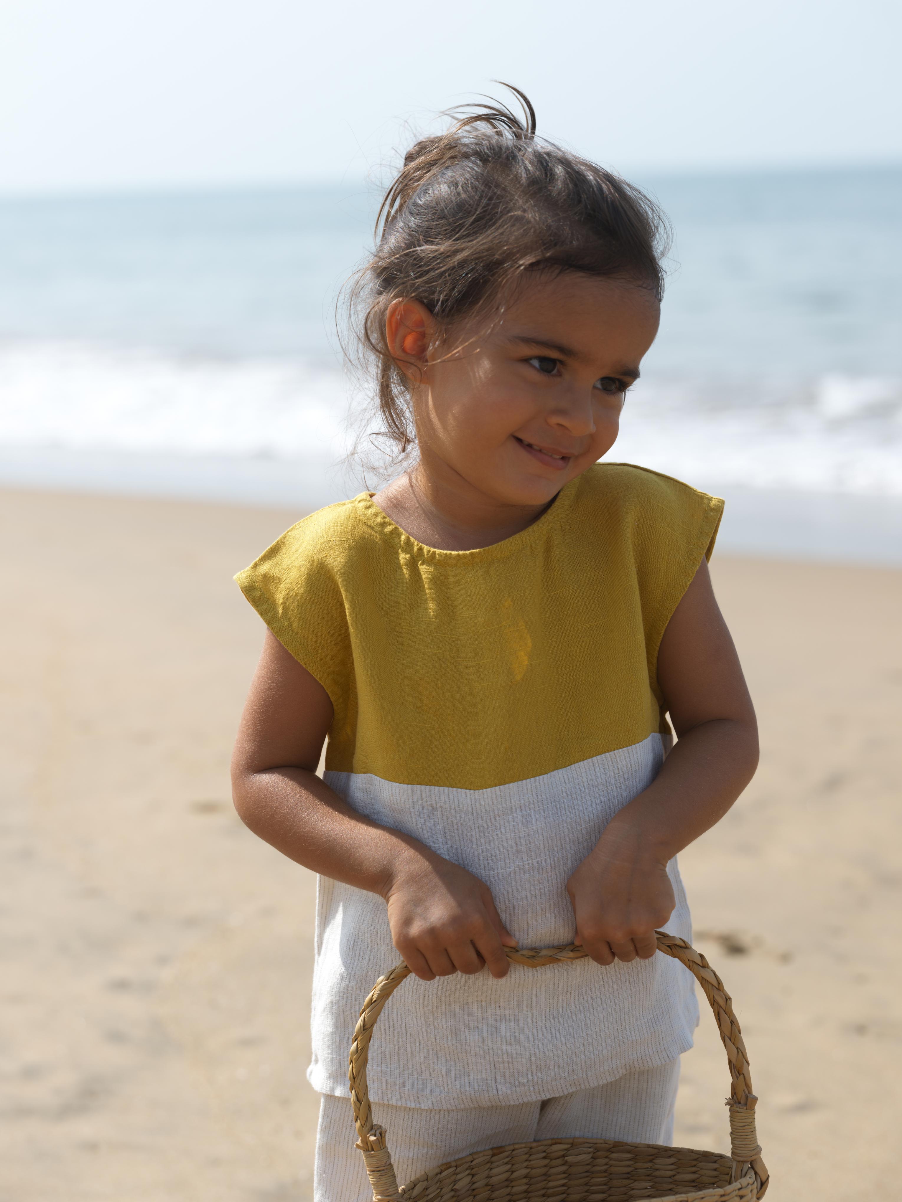 Girls Round Shoulder Co-Ord Set Mustard / Beige