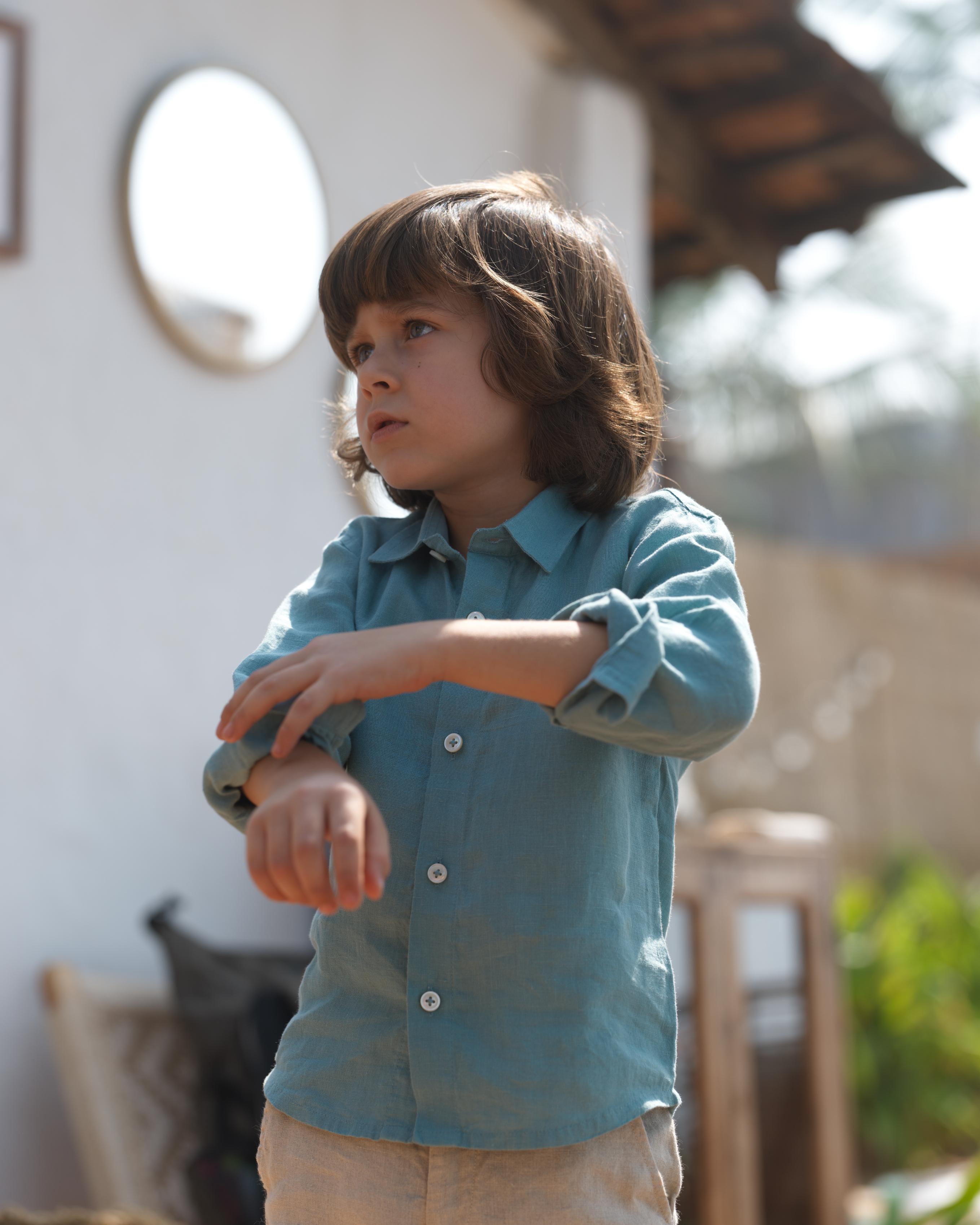 Boys Regular Collar Shirt Turquoise