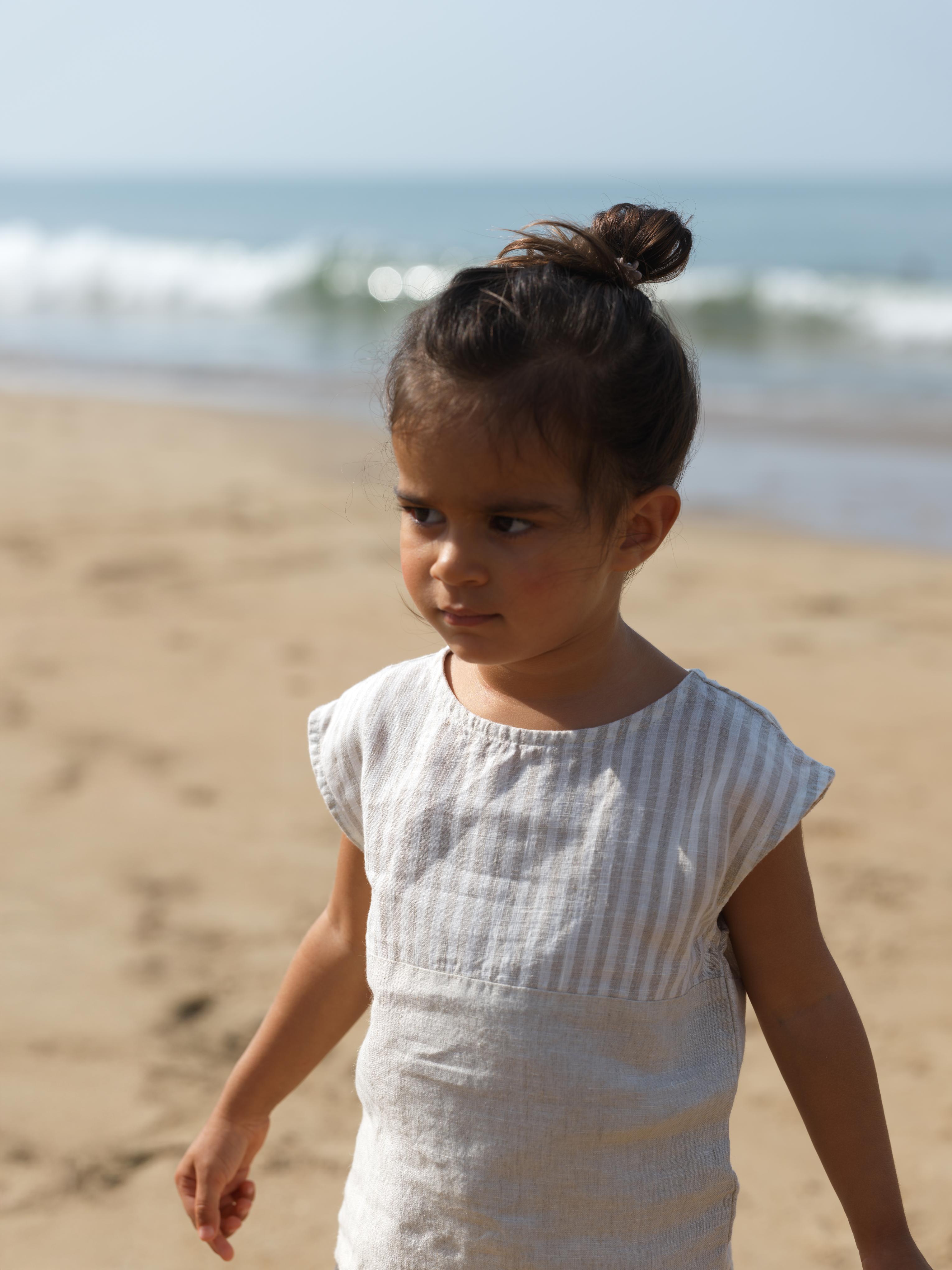 Girls Round Shoulder Co-Ord Set Beige Stripes / Cookie & Cream