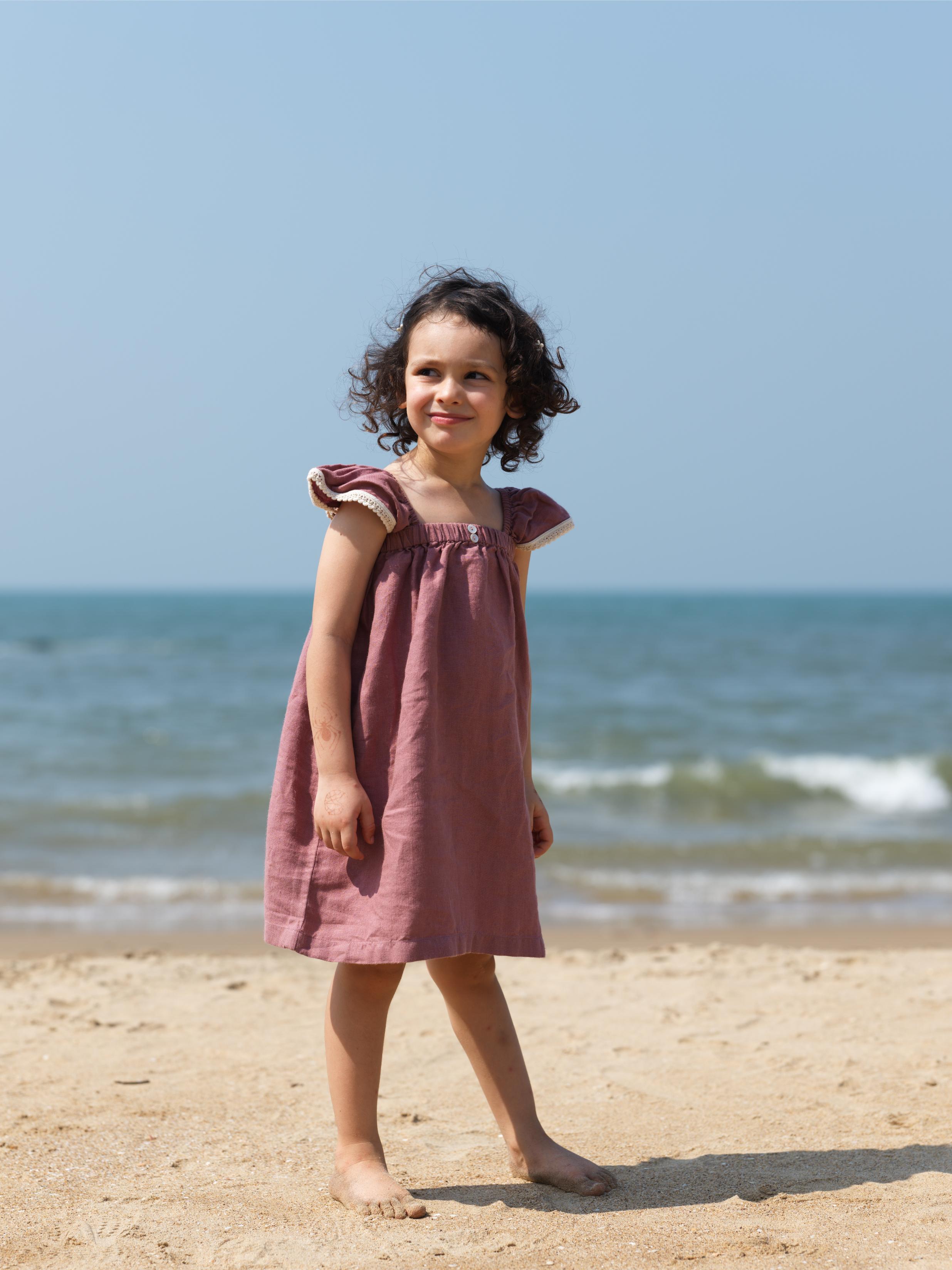 Girls Elasticated Flared Sleeve Dress Rose Gold