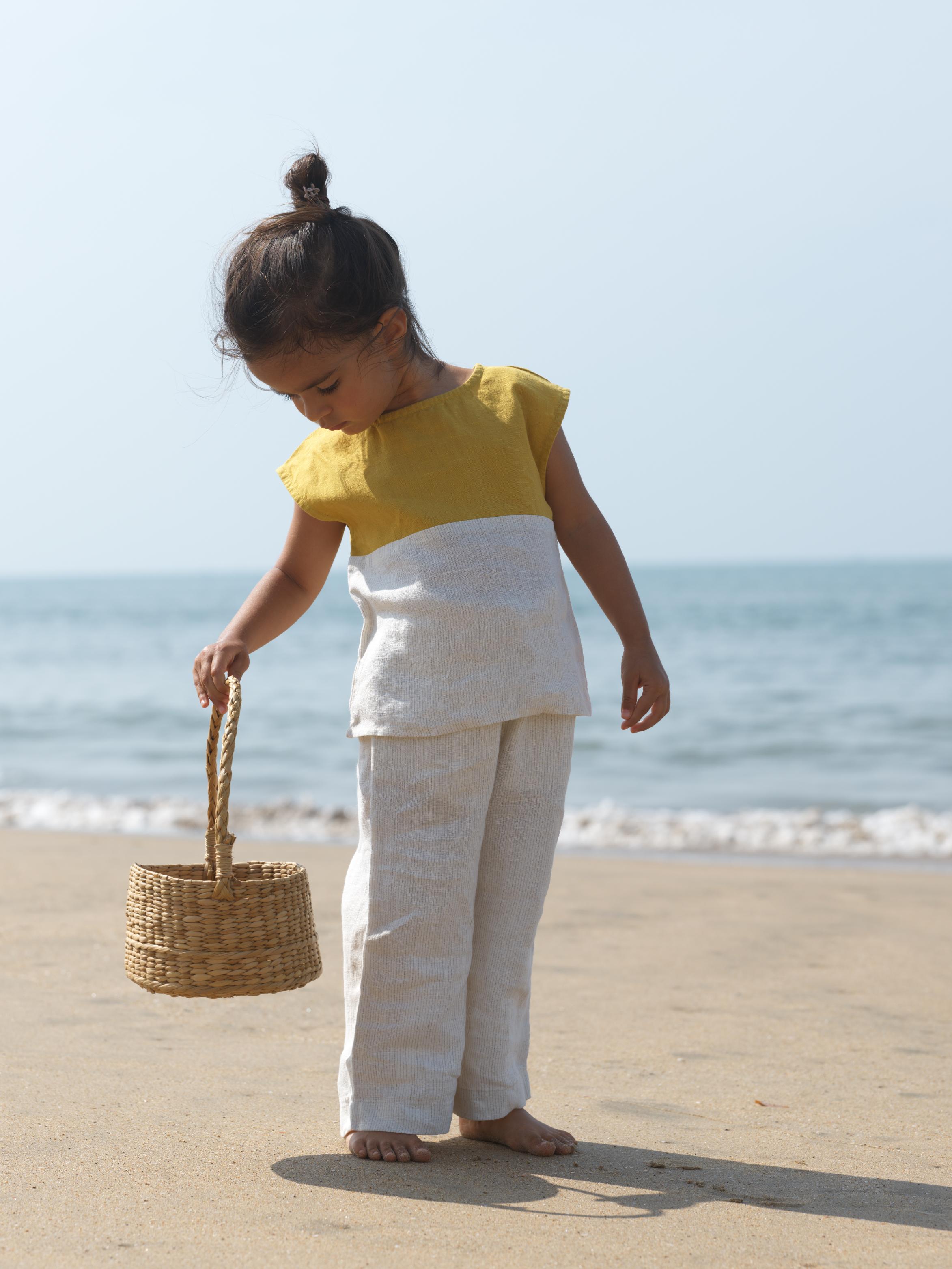 Girls Round Shoulder Co-Ord Set Mustard / Beige