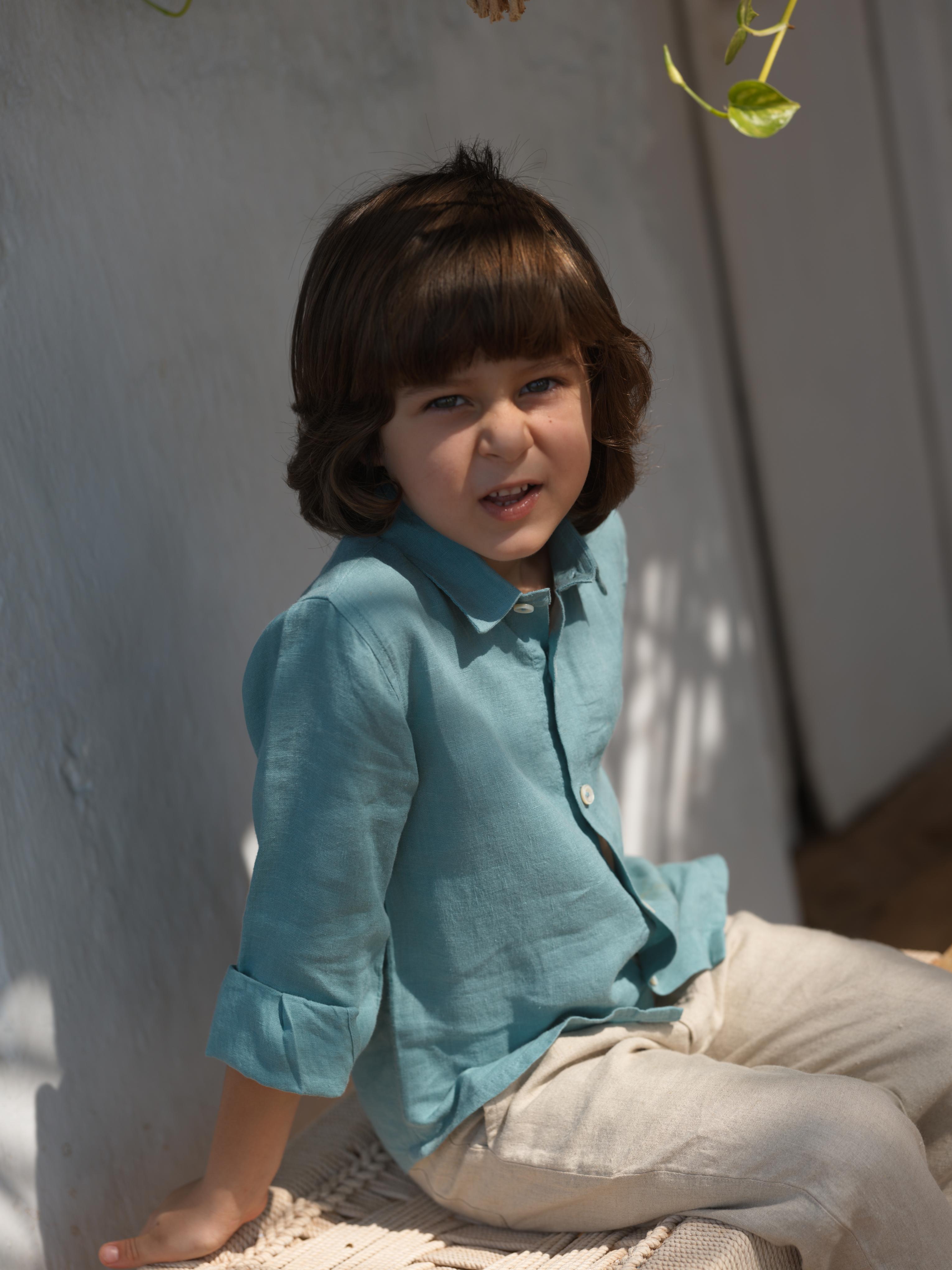 Boys Regular Collar Shirt Turquoise