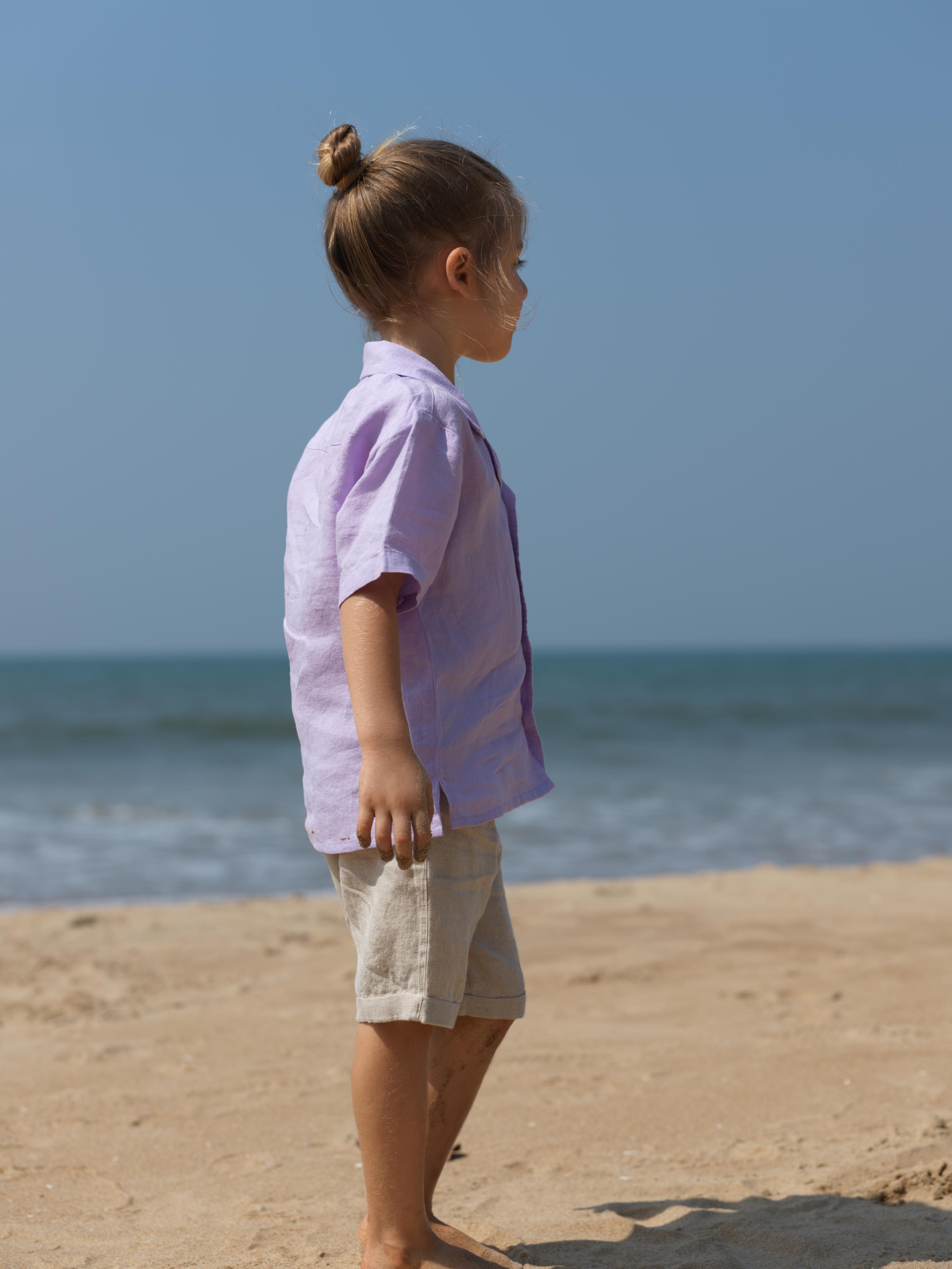 Boys Cuban Collar Shirt Pastel Lilac