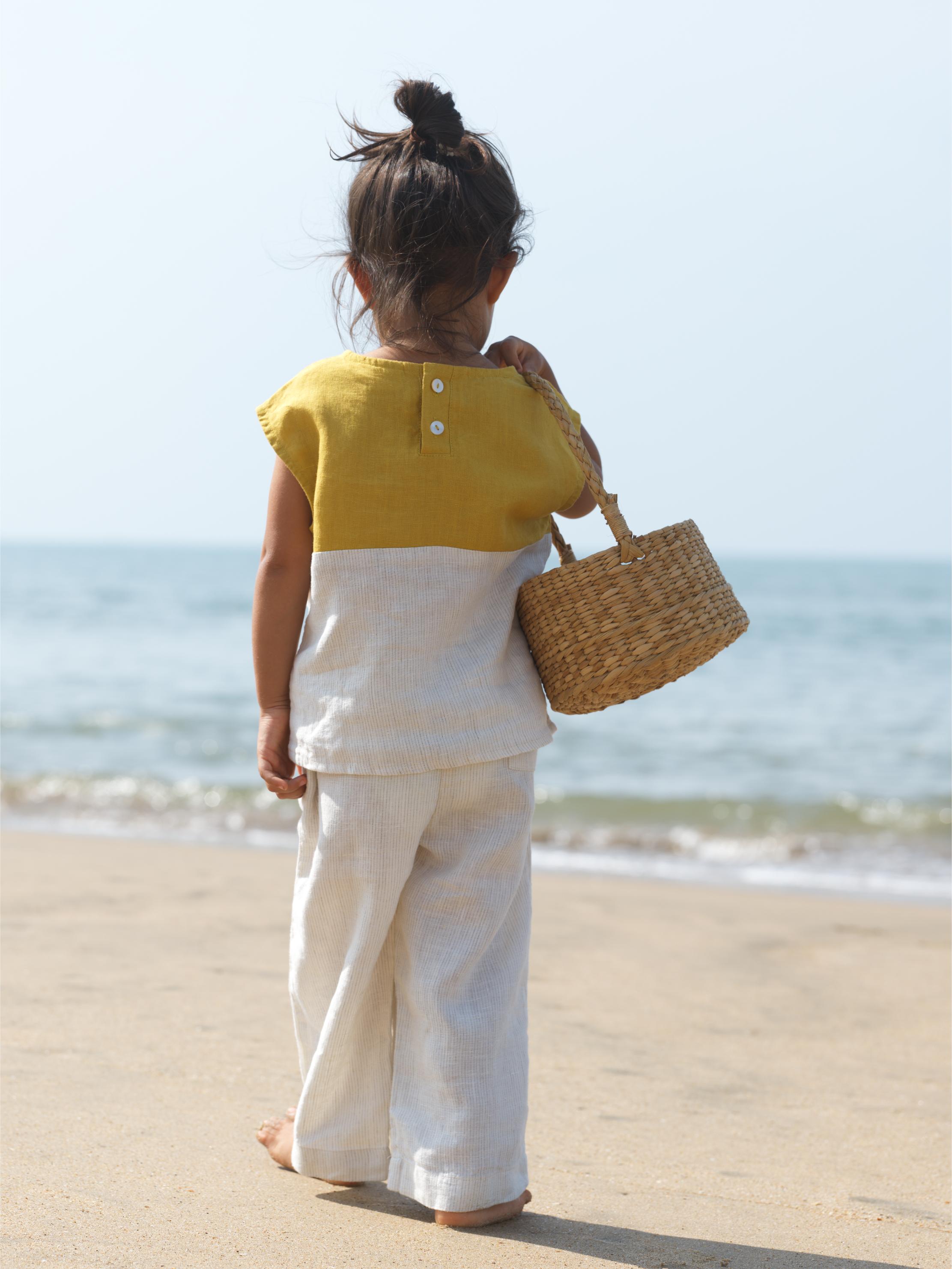 Girls Round Shoulder Co-Ord Set Mustard / Beige