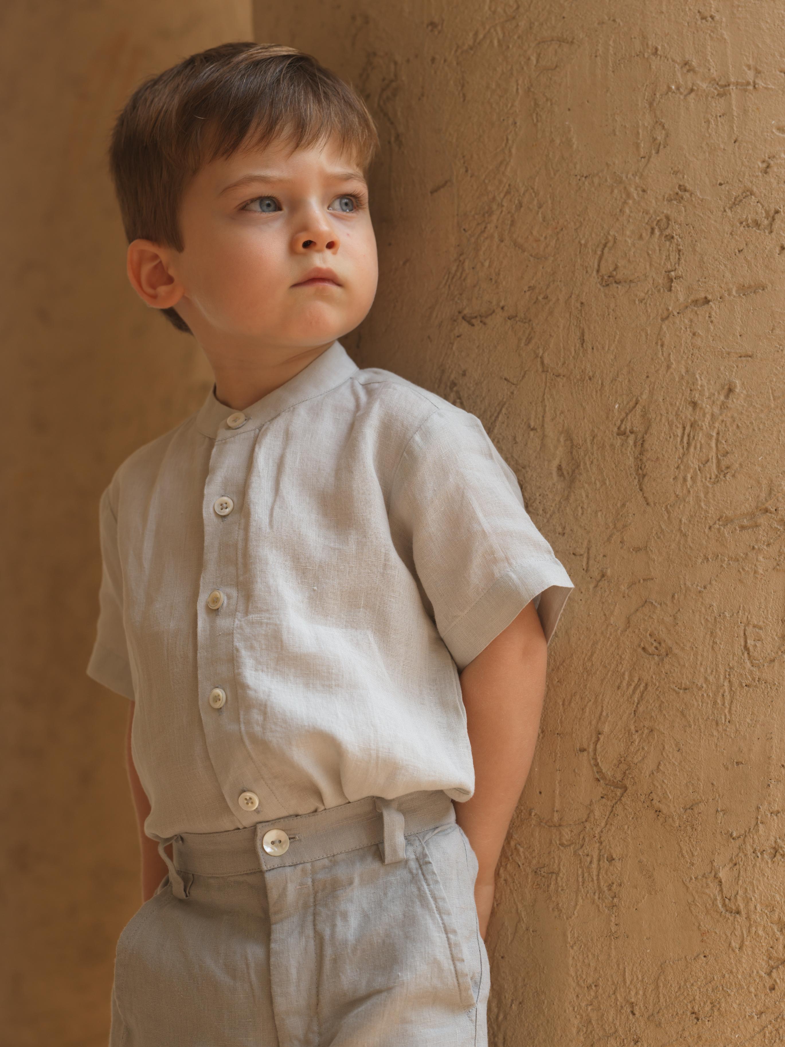 Boys Mandarin Collar Shirt & Trouser co-ords set Light Grey