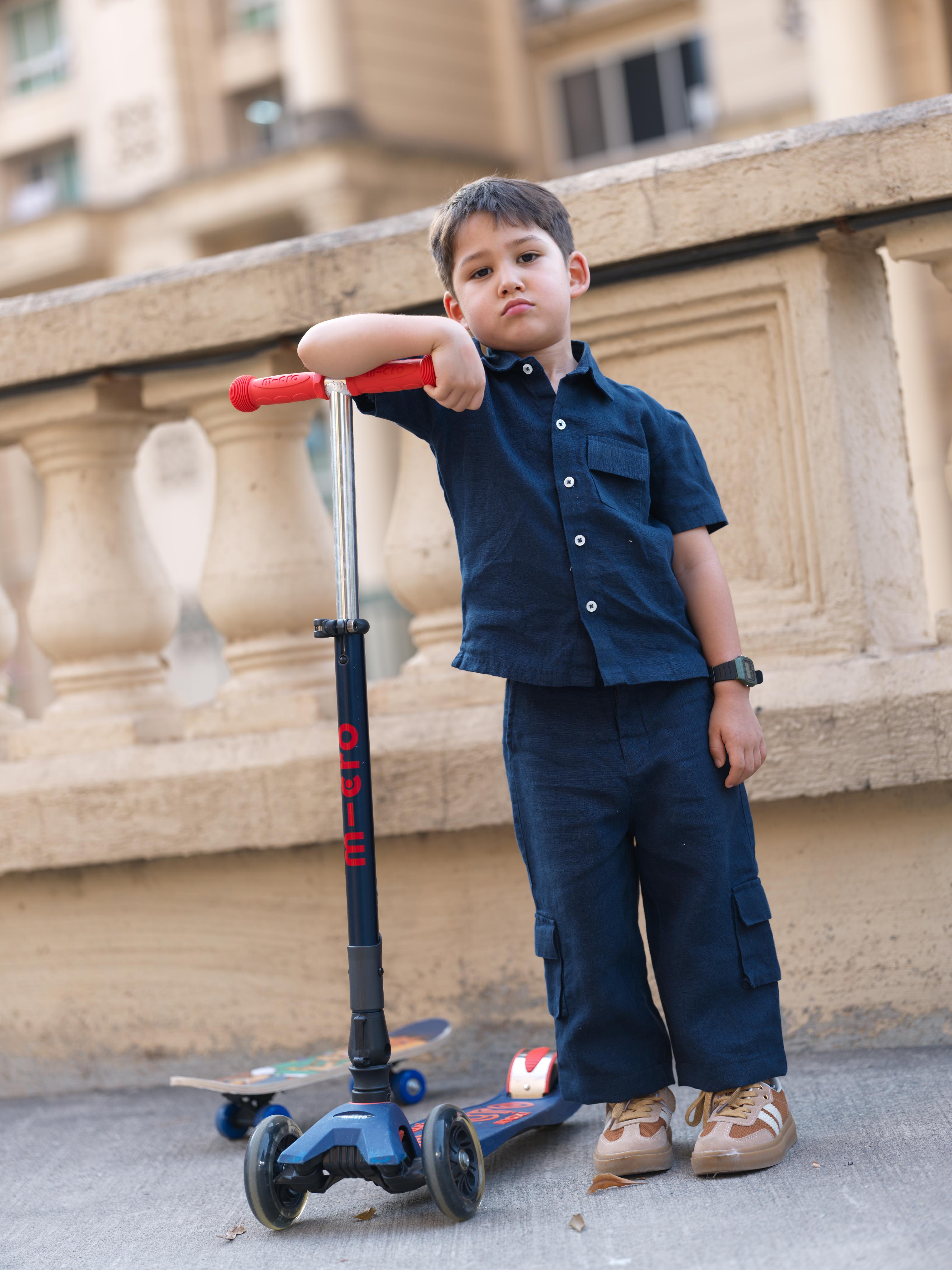 Boys Half-Sleeve Shirt & Cargo Trousers Co-Ord Navy Blue