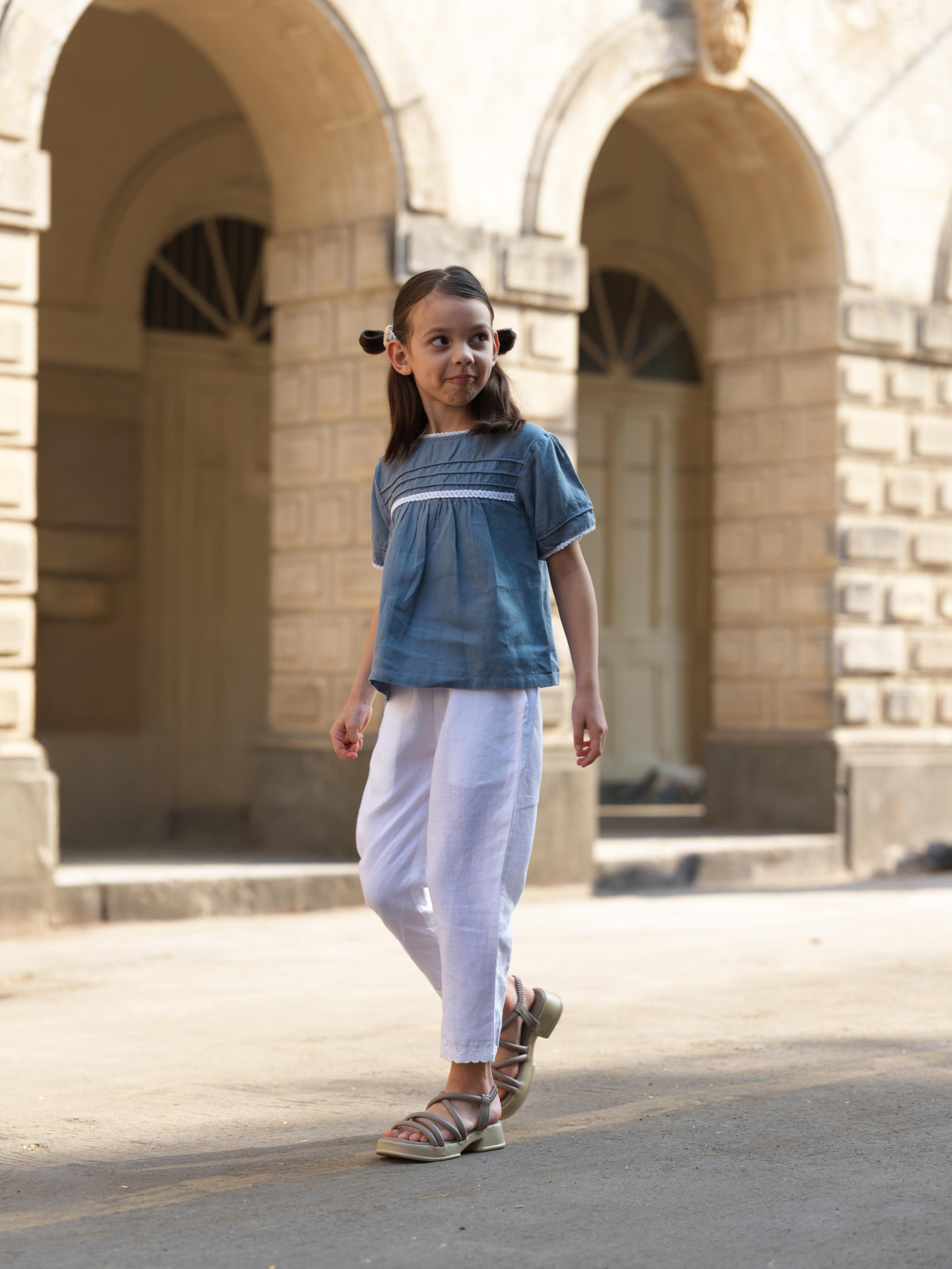 Girl Cord Piping Top & Trousers Co-ords set Airforce Blue / White