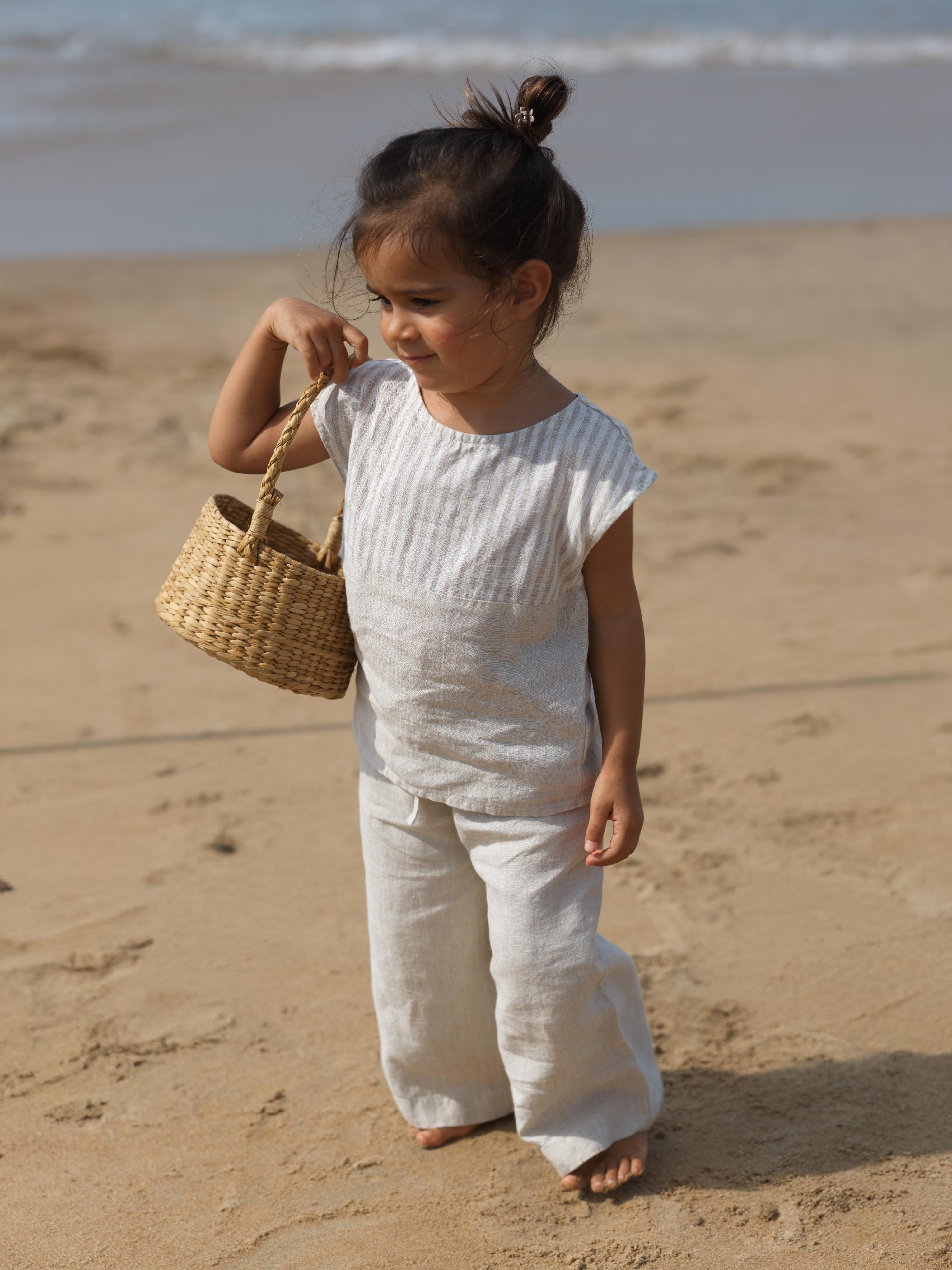 Girls Round Shoulder Co-Ord Set Beige Stripes / Cookie & Cream