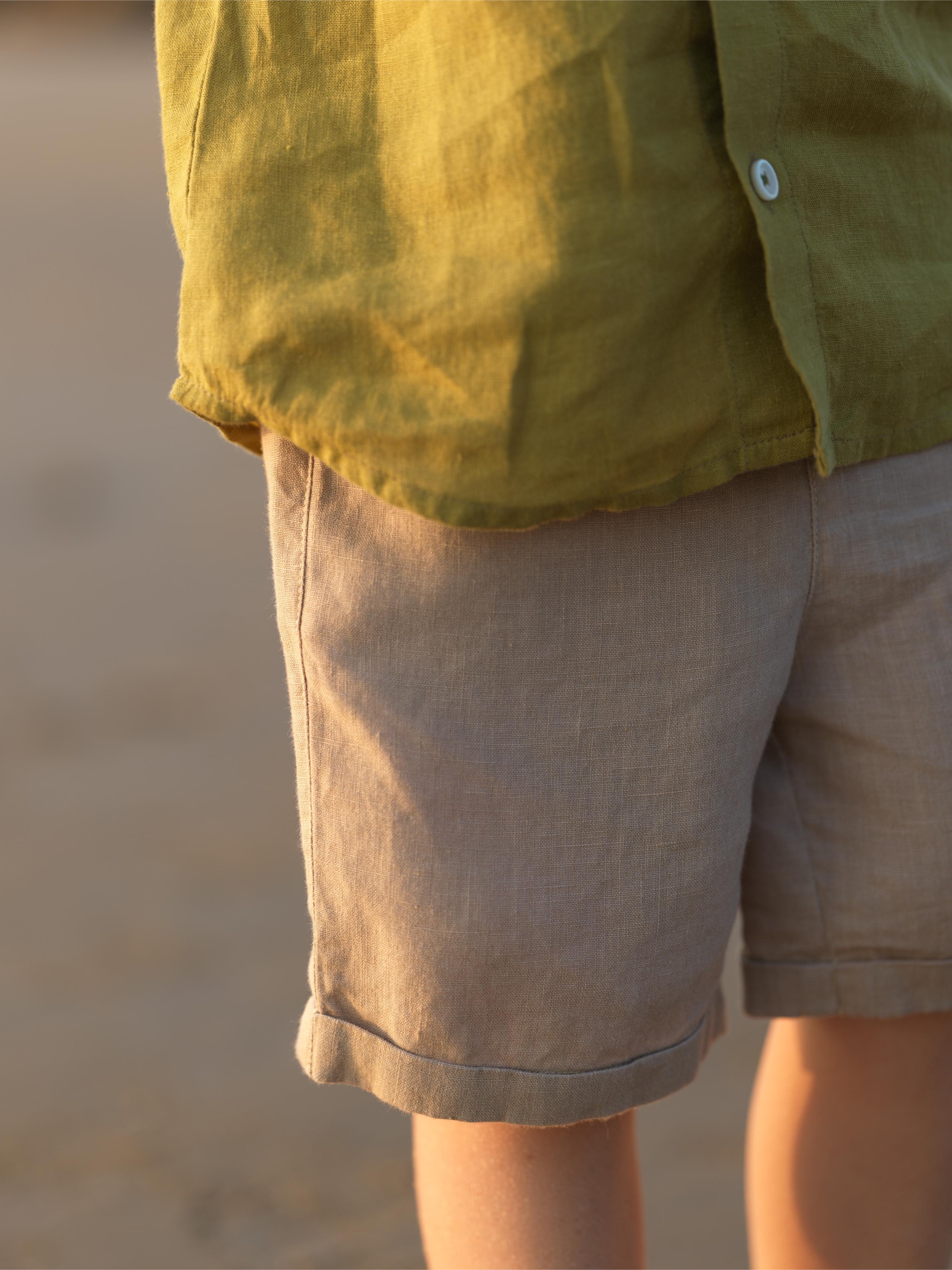 Boys Mandarin Collar Shirt Old Gold