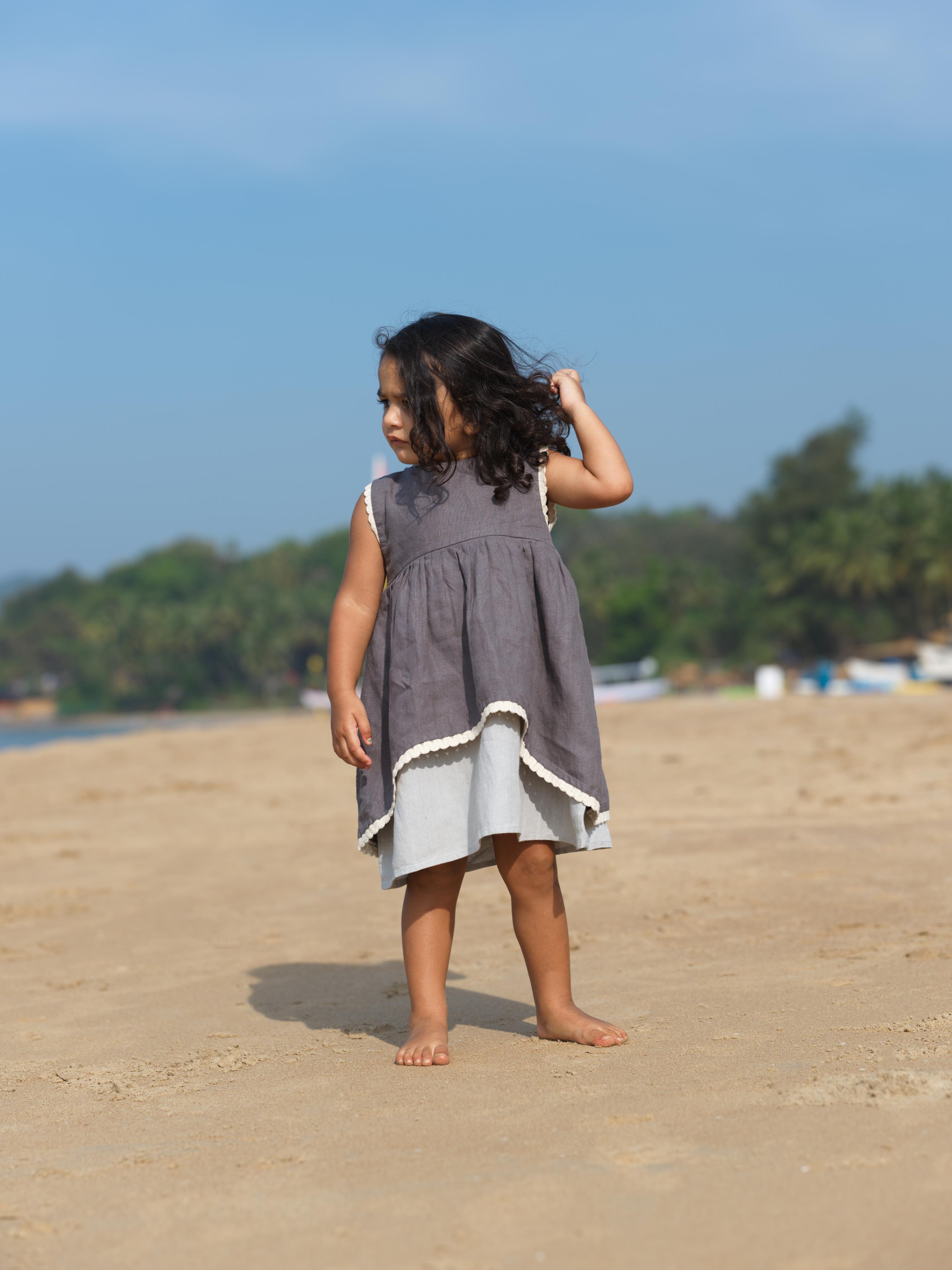 Girls Two Layer Sleeveless Dress Stone Grey / Cloud Grey