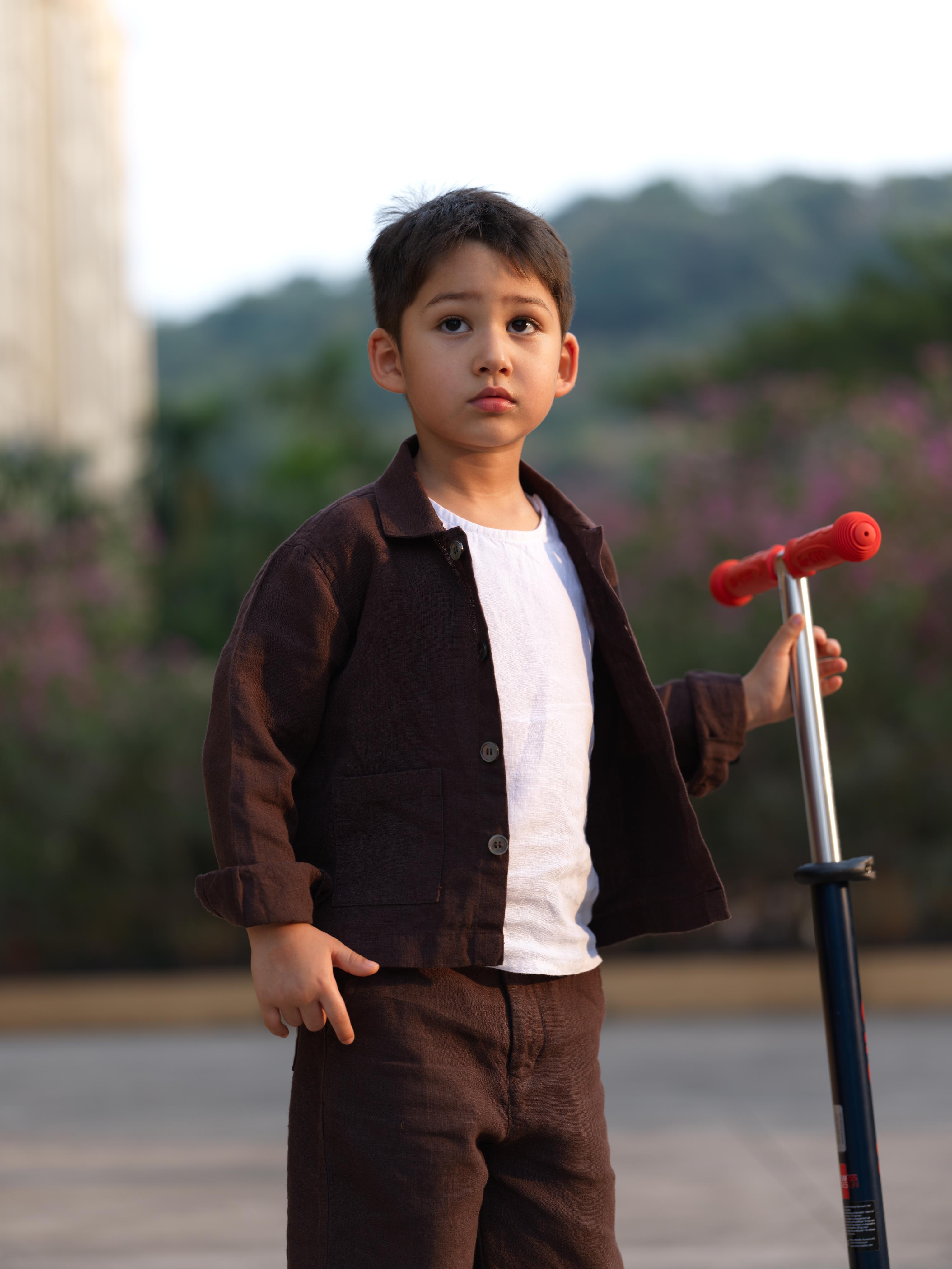 Boys Shacket Co-Ord Set Dark Brown