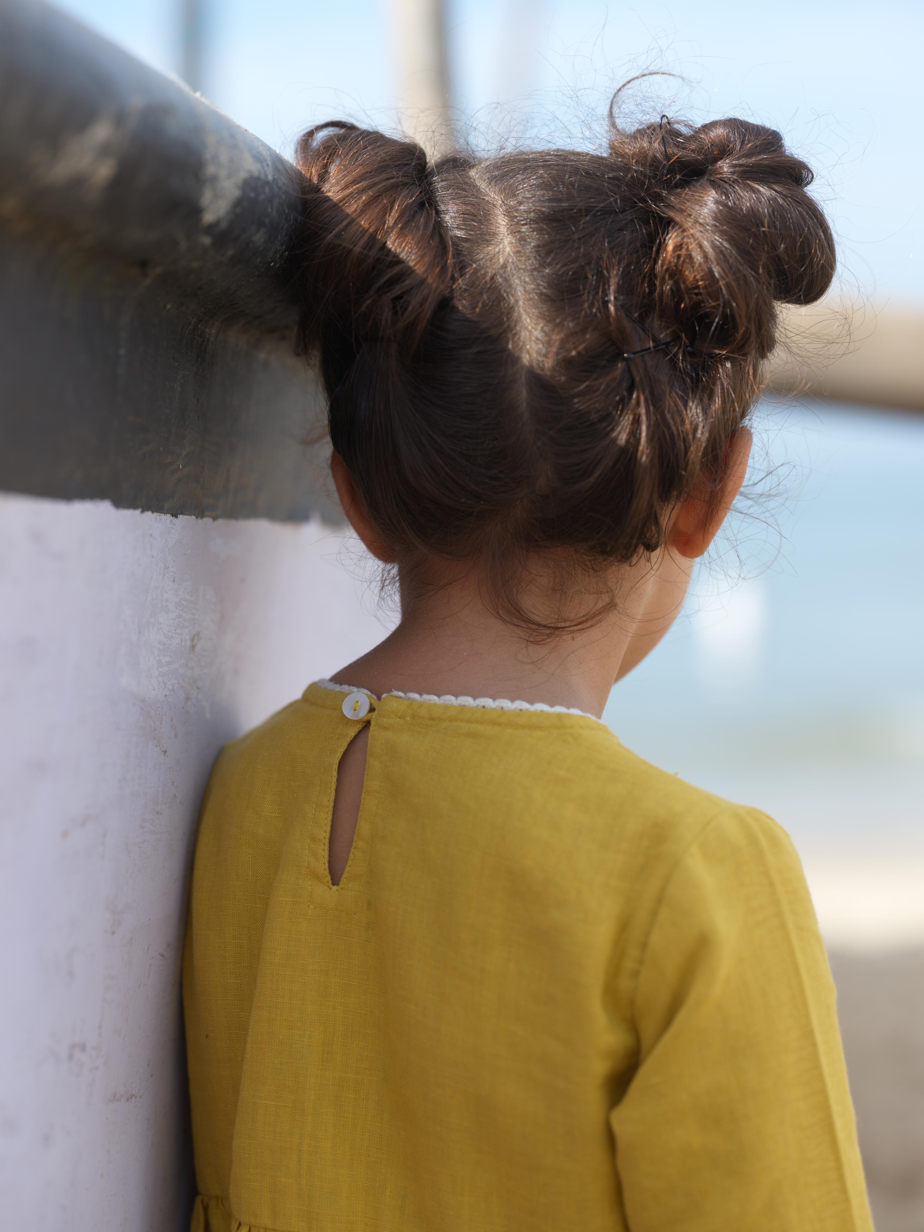 Girl Elastic Long Sleeve Dress Mustard