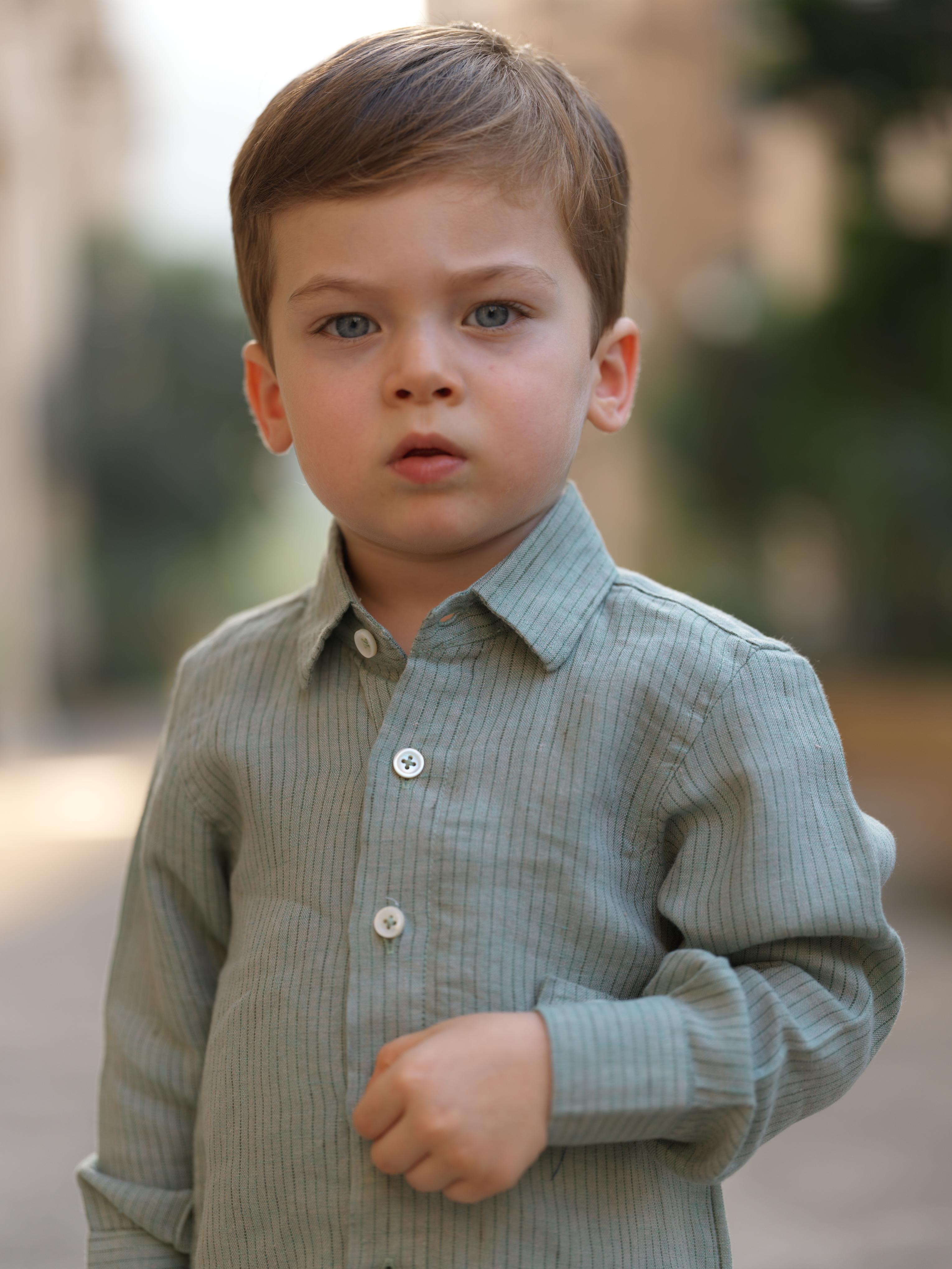Boys Regular Collar Shirt Sage Hairline